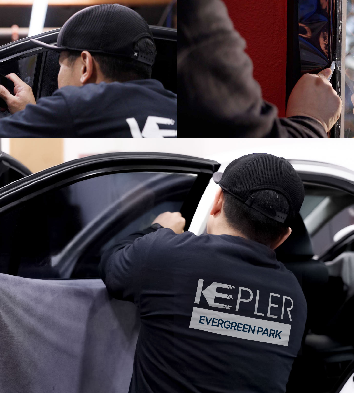 Automotive Window Tinting Expert Applying Film in Evergreen Park, Illinois