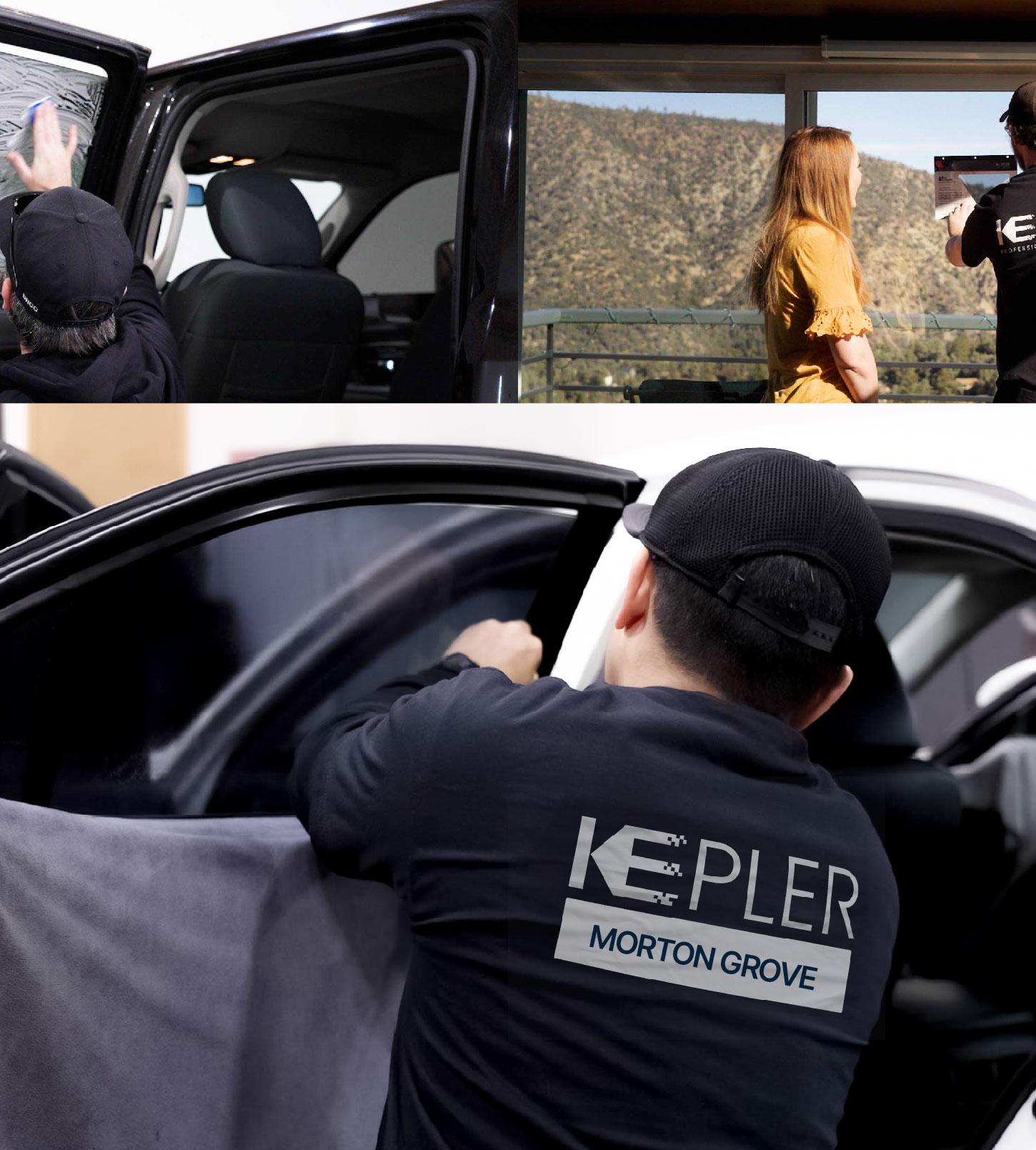 Automotive Window Tinting Expert Applying Film in Morton Grove, Illinois
