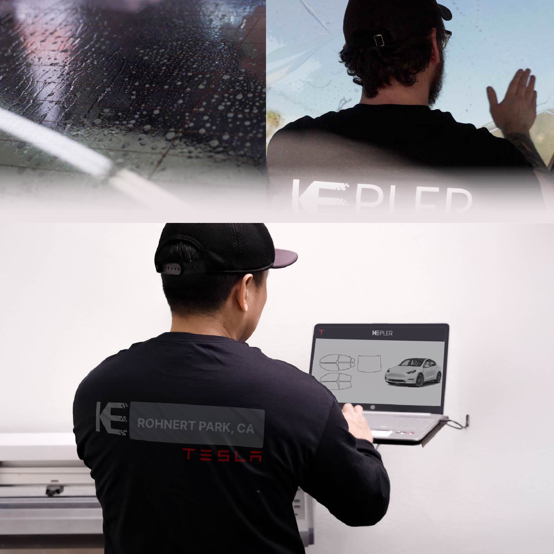 Expert Technician Installing Advanced Window Tint to Tesla in Rohnert Park