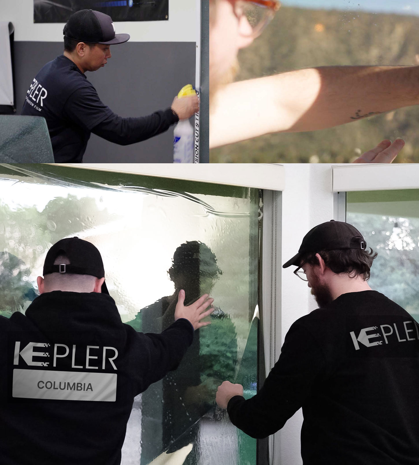 Expert Technician Installing Ceramic Window Tint to Home in Columbia