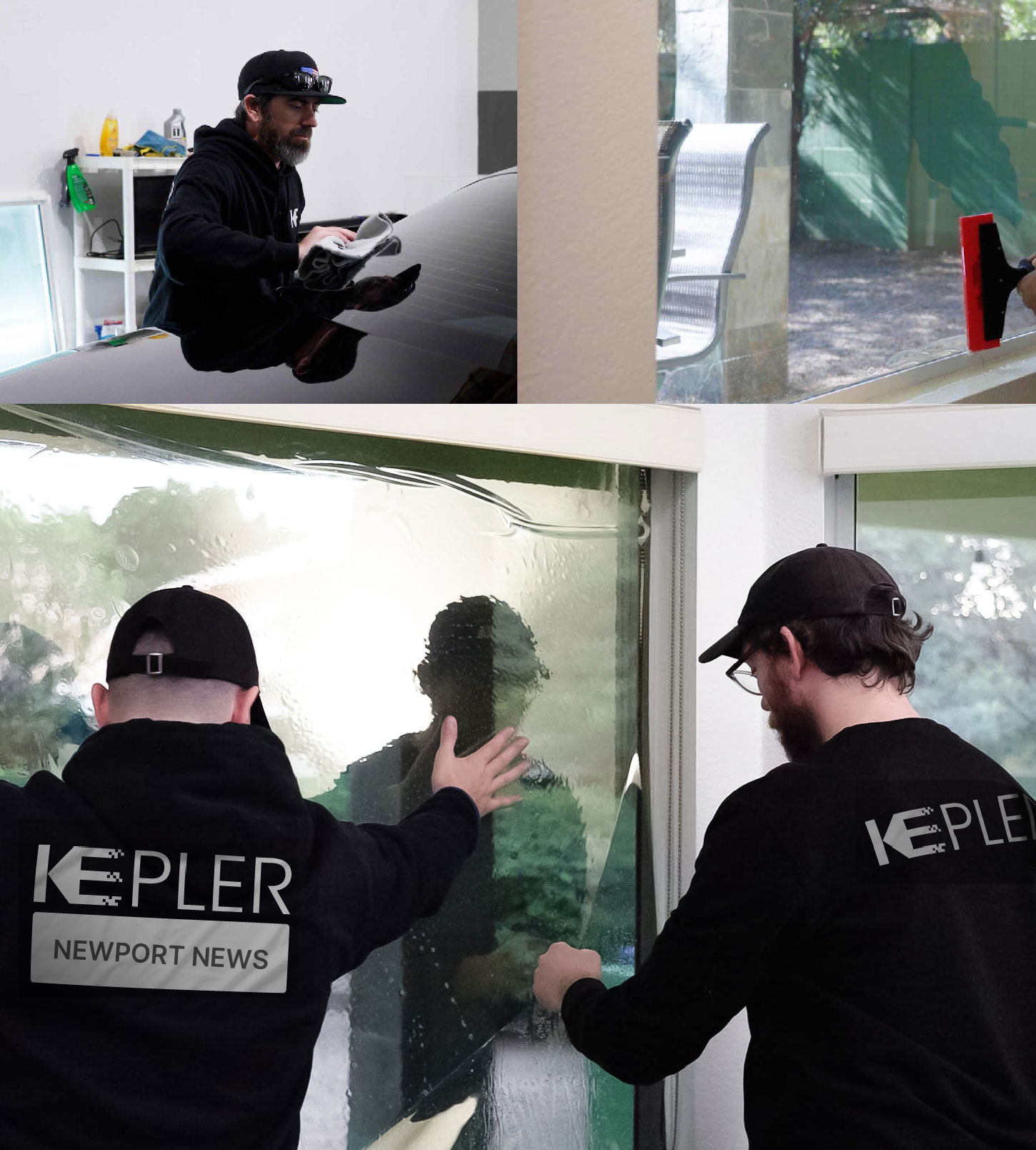 Kepler Technician Applying Ceramic Window Tint to Home in Newport News