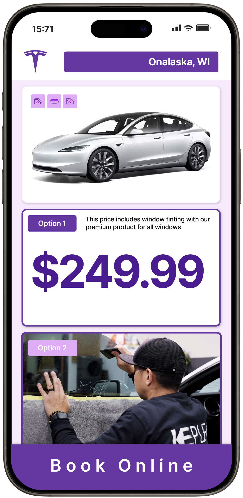 View Affordable Tesla Window Tinting Rates in Onalaska, Wisconsin