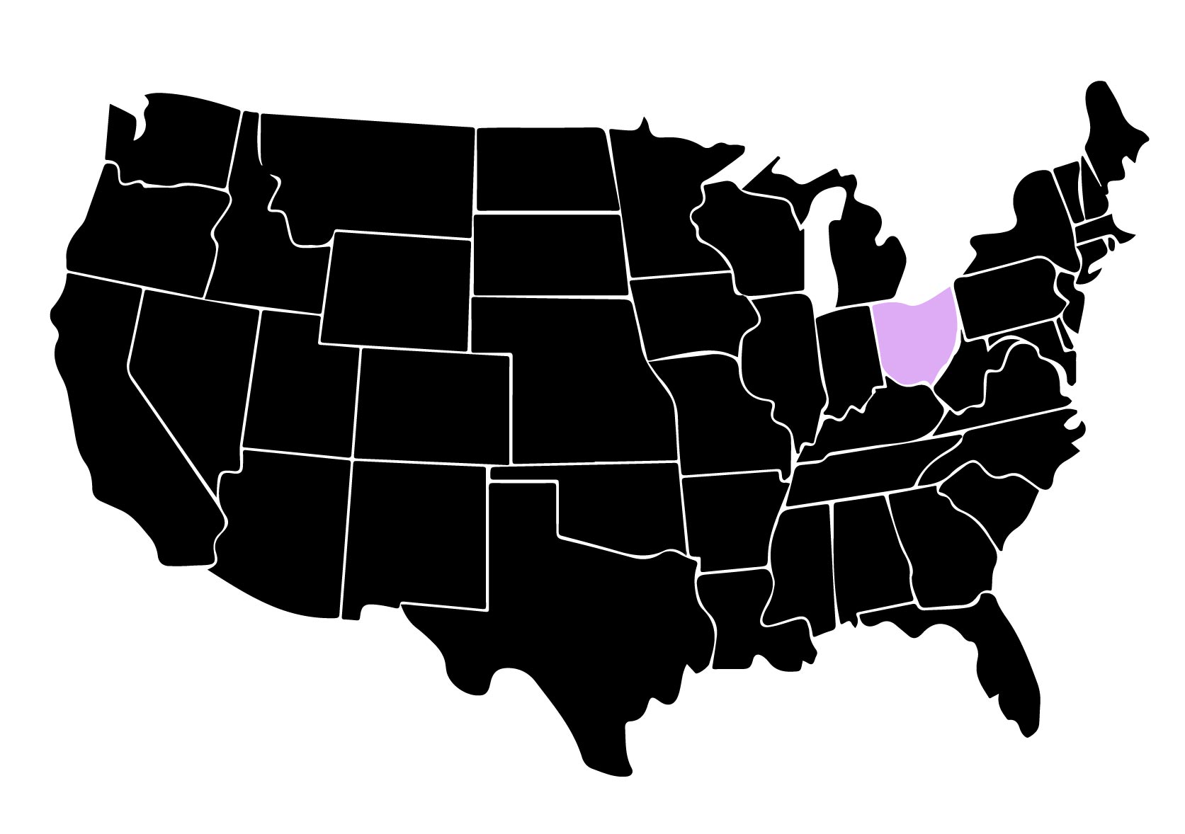 Map Showing Location of Kepler Window Tinters in Massillon, Ohio with Purple Area on the State
