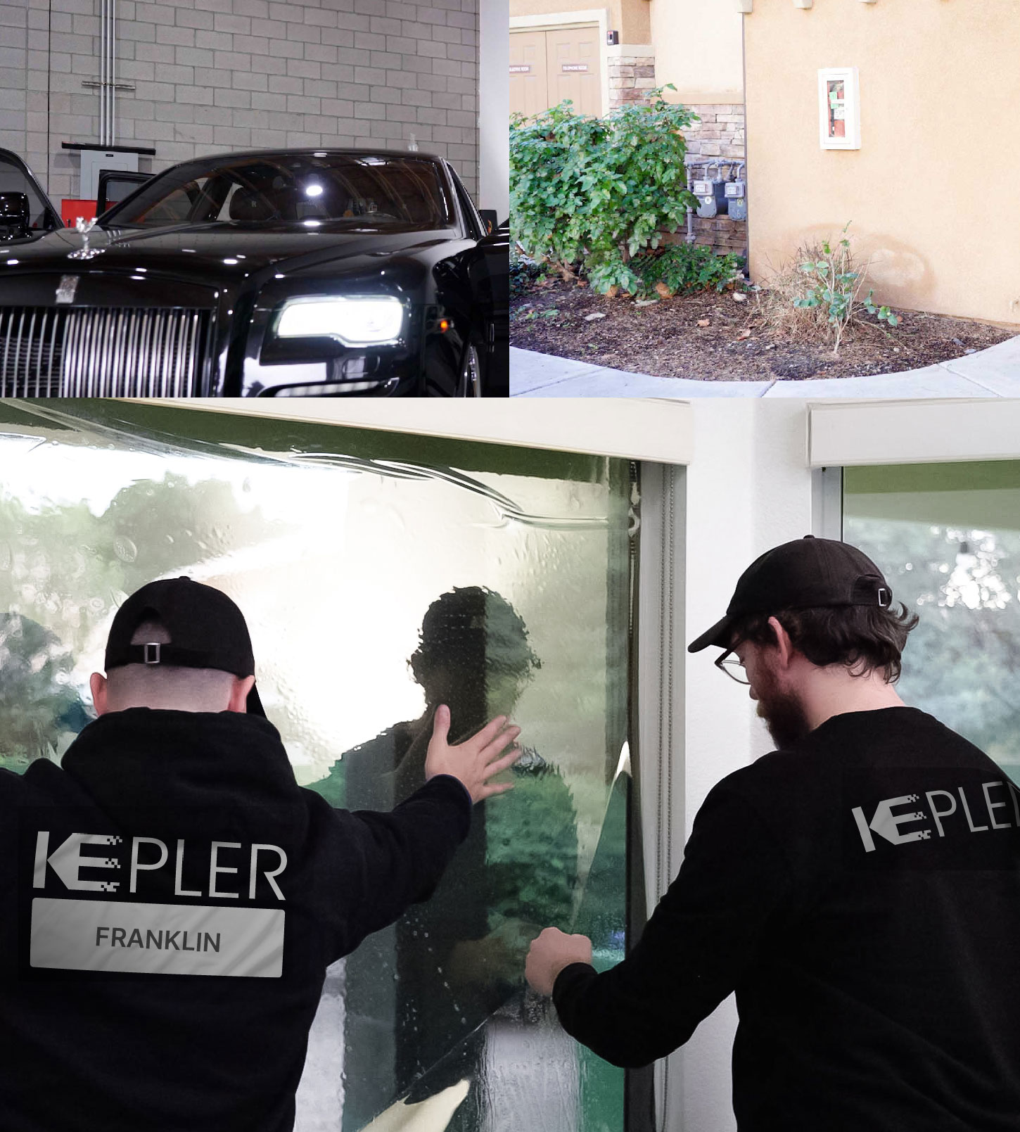 Expert Technician Applying High-tech Window Tint to Home in Franklin