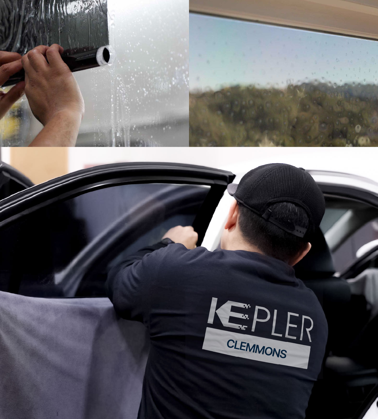 Automotive Window Tinting Expert Applying Film in Clemmons, North Carolina