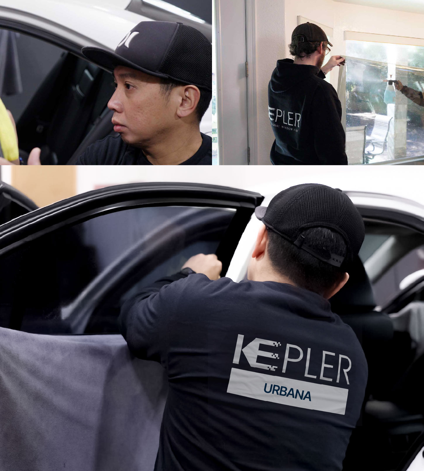 Automotive Window Tinting Expert Applying Film in Urbana, Illinois