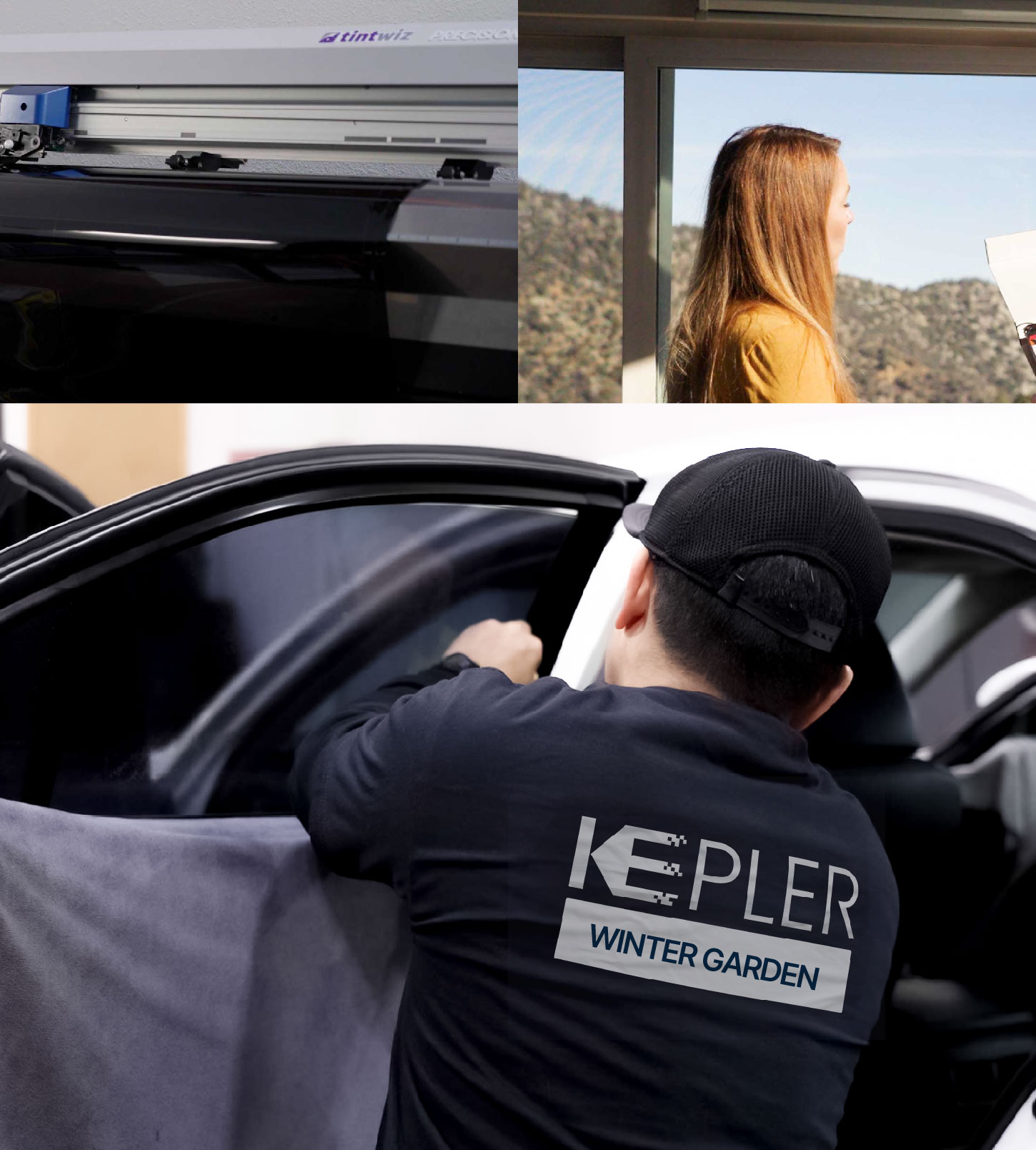 Automotive Window Tinting Expert Applying Film in Winter Garden, Florida