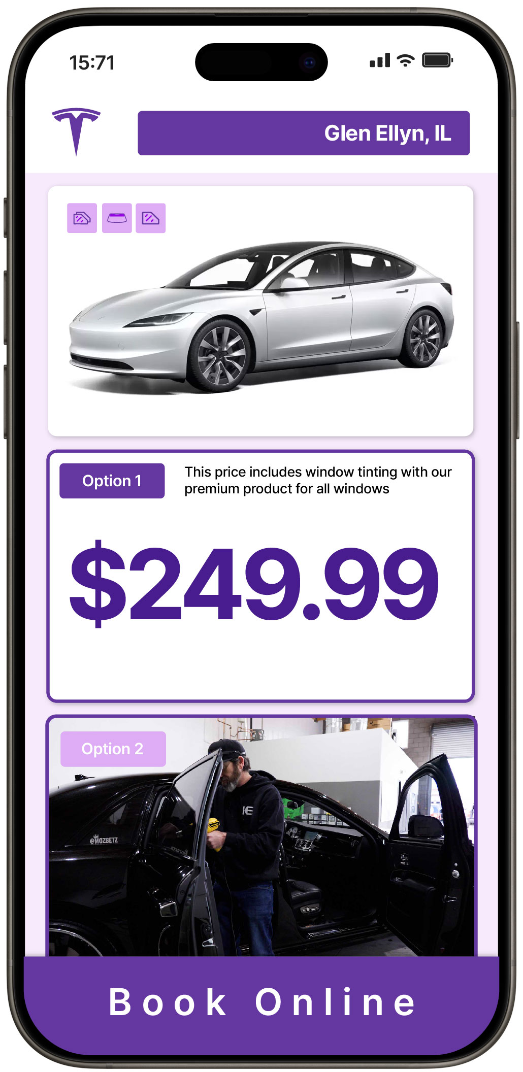 View Competitive Tesla Window Tinting Costs in Glen Ellyn, Illinois