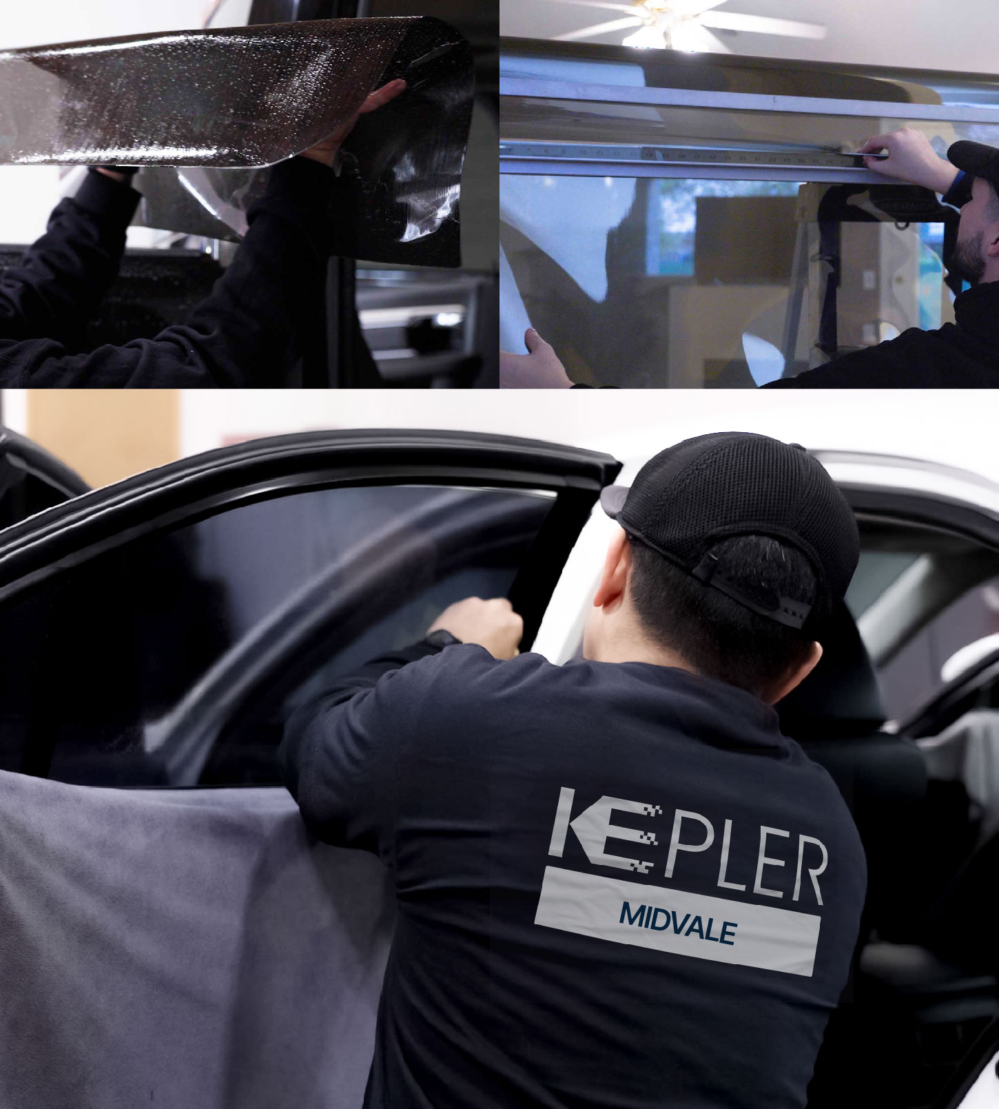 Automotive Window Tinting Expert Applying Film in Midvale, Utah