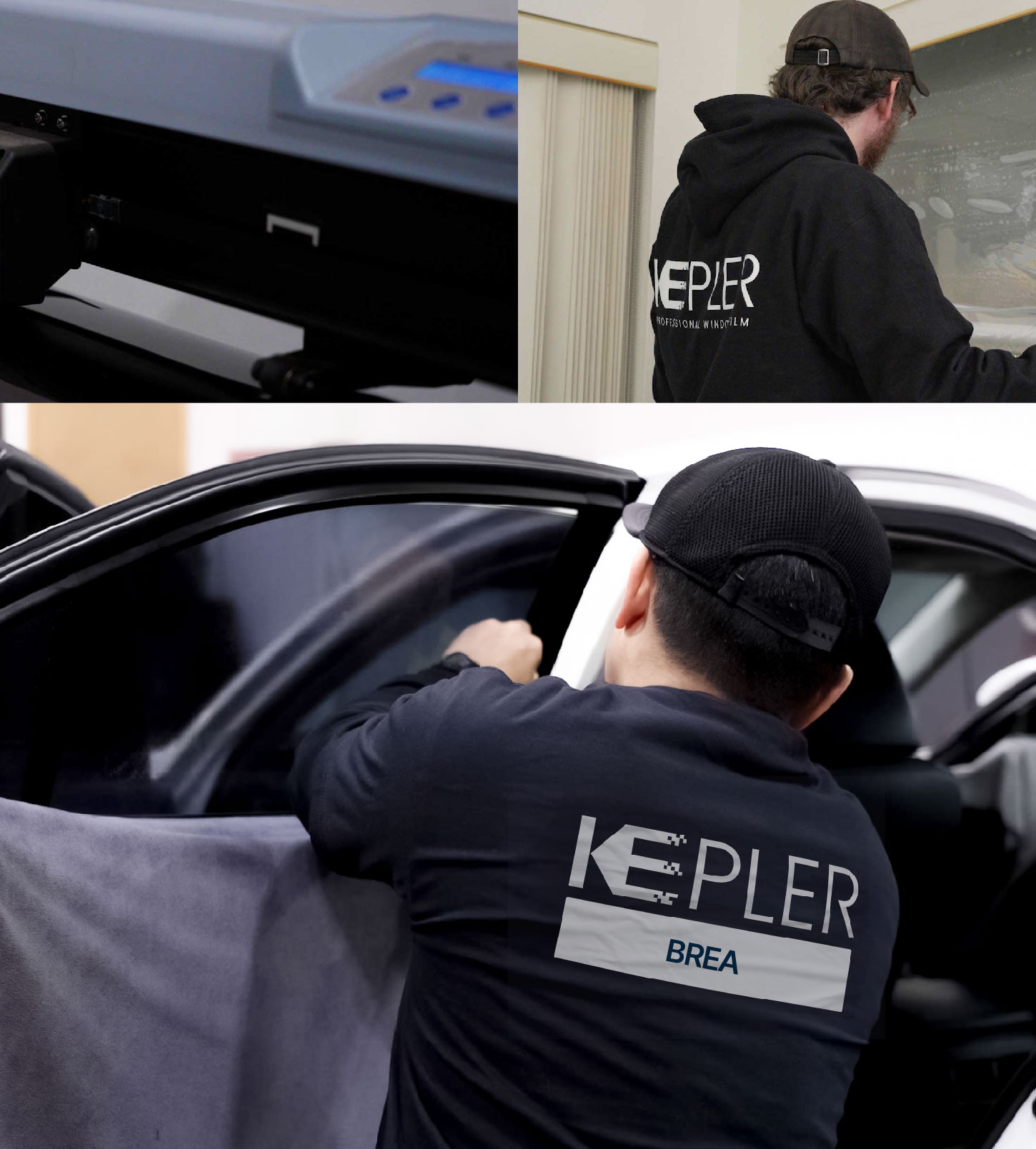 Automotive Window Tinting Expert Applying Film in Brea, California