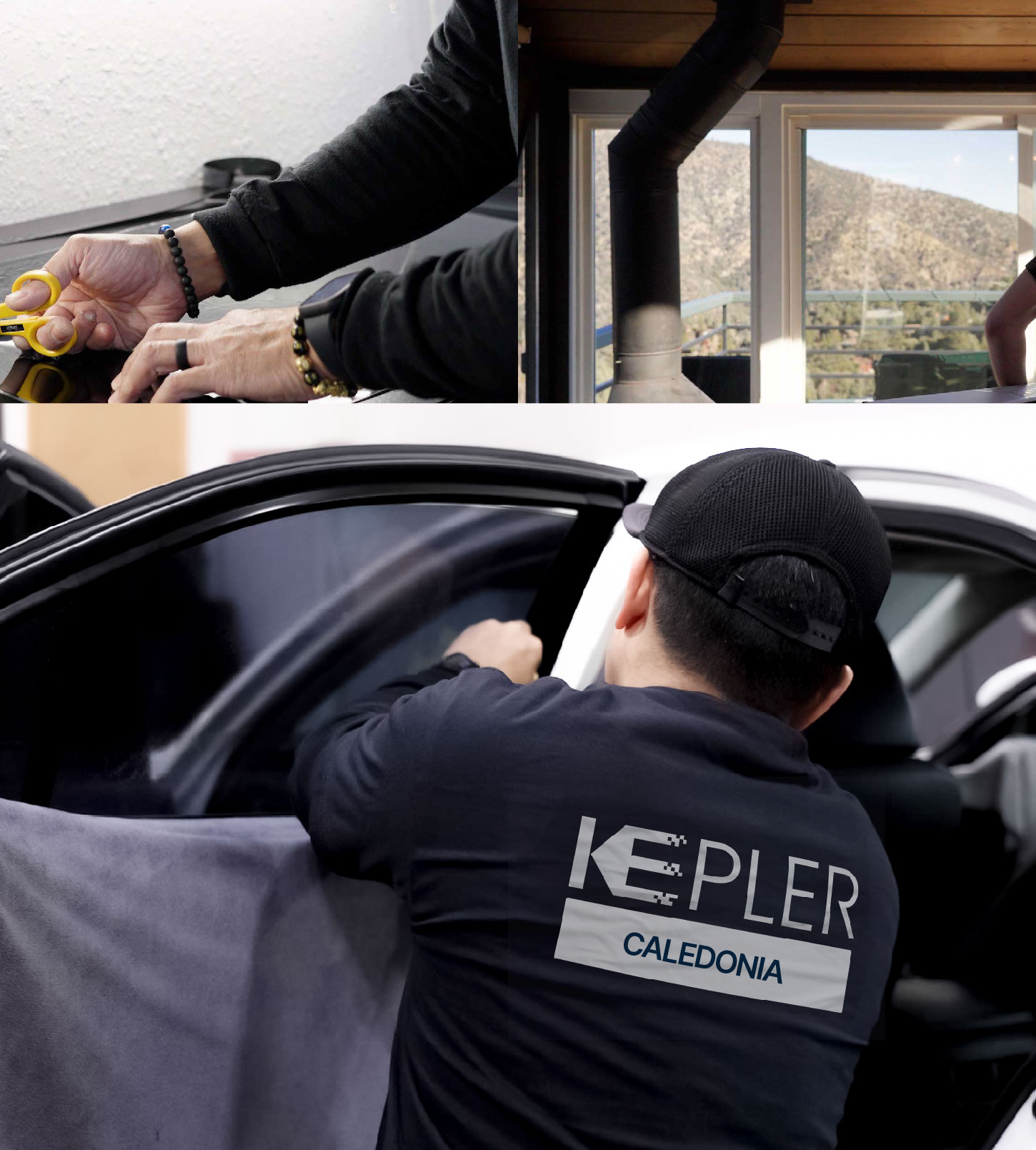 Automotive Window Tinting Expert Applying Film in Caledonia, Wisconsin