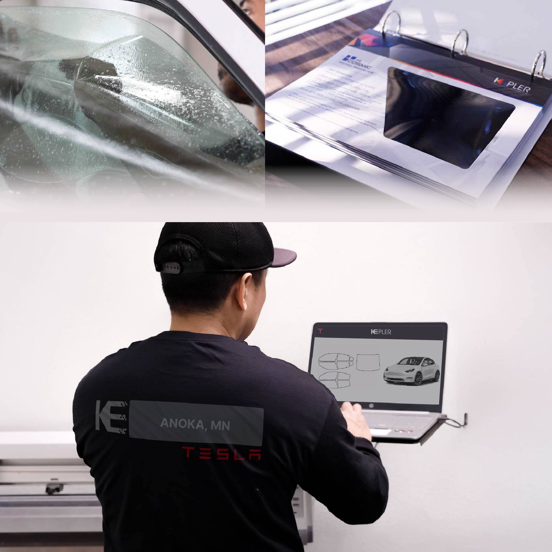 Kepler Technician Applying High-tech Window Tint to Tesla in Anoka