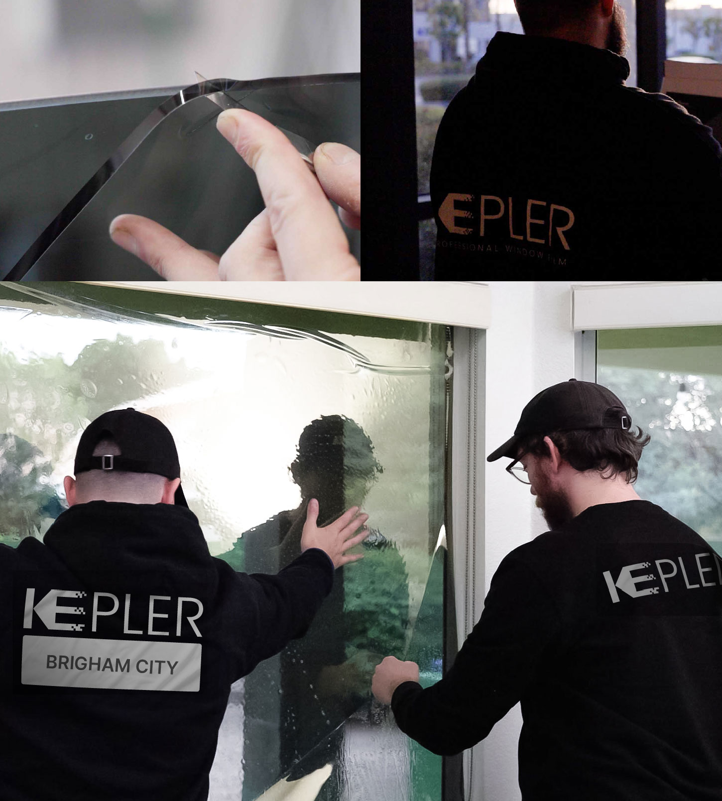 Kepler Technician Applying Advanced Window Tint to Home in Brigham City