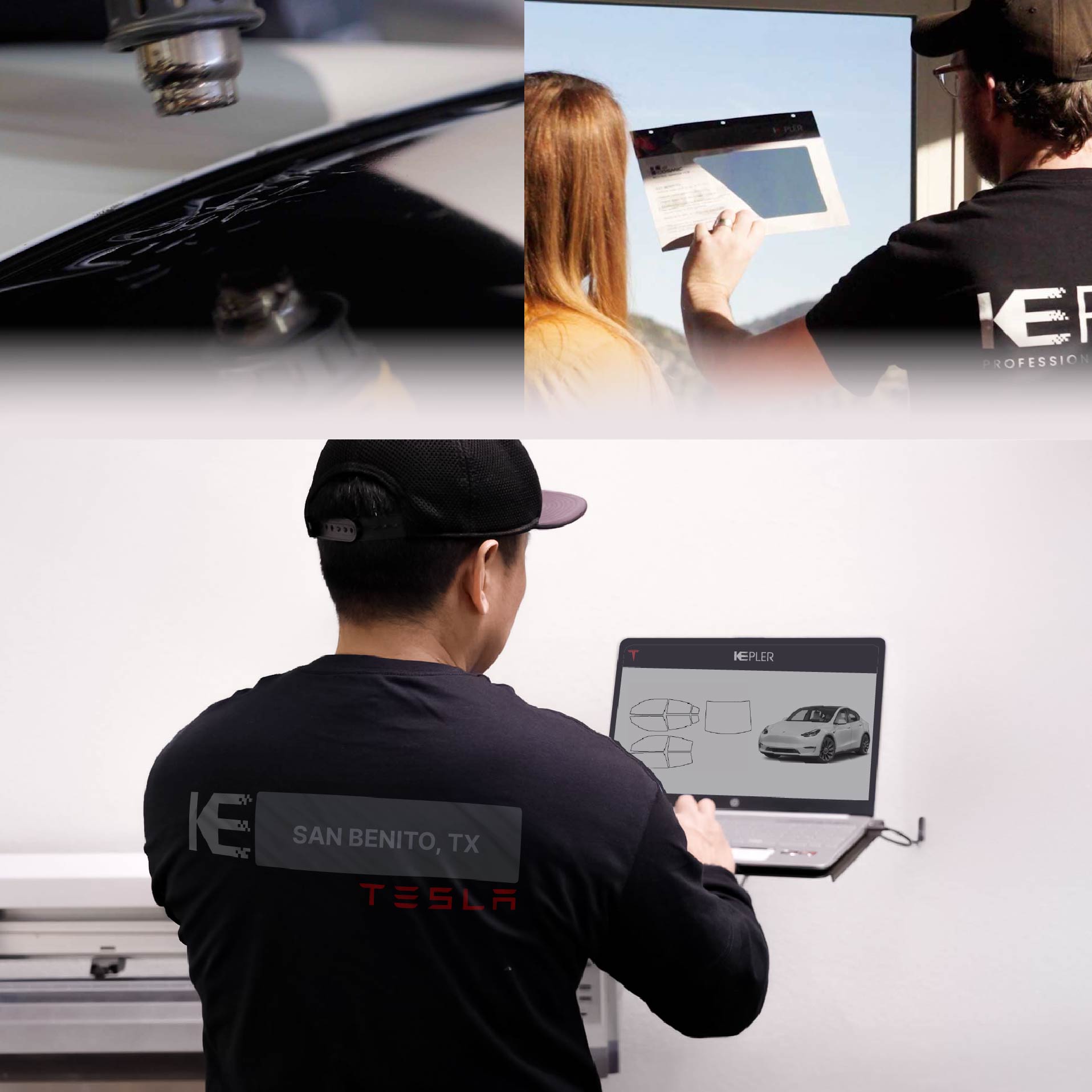 Kepler Technician Applying High-tech Window Tint to Tesla in San Benito