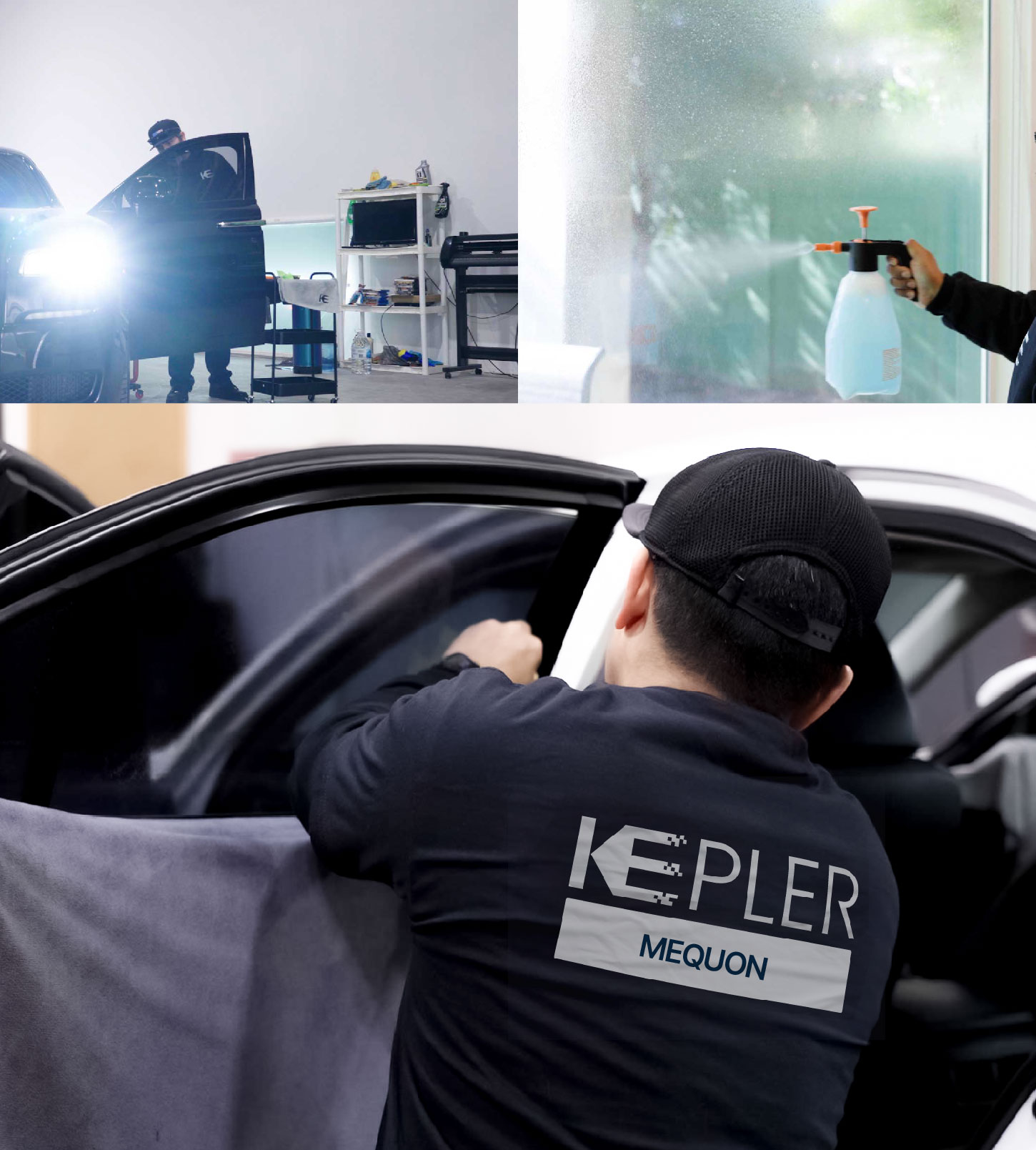 Automotive Window Tinting Expert Applying Film in Mequon, Wisconsin