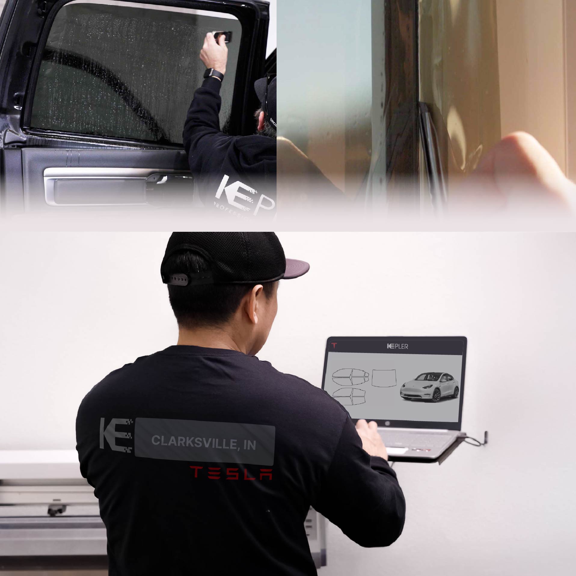 Kepler Technician Installing High-tech Window Tint to Tesla in Clarksville