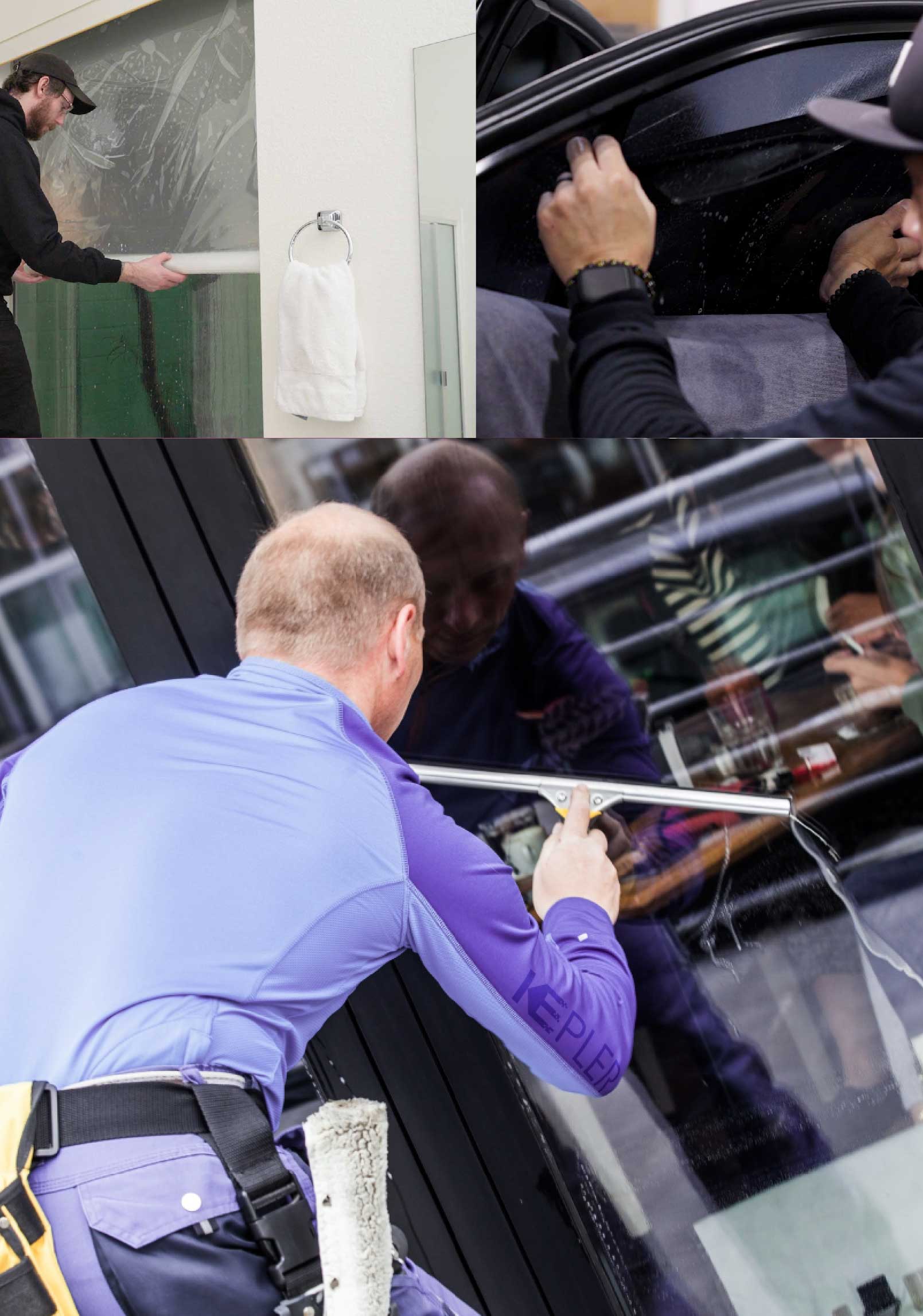 Kepler Skilled Applying Anti-Graffiti Window Film to a Muskego Shop Front