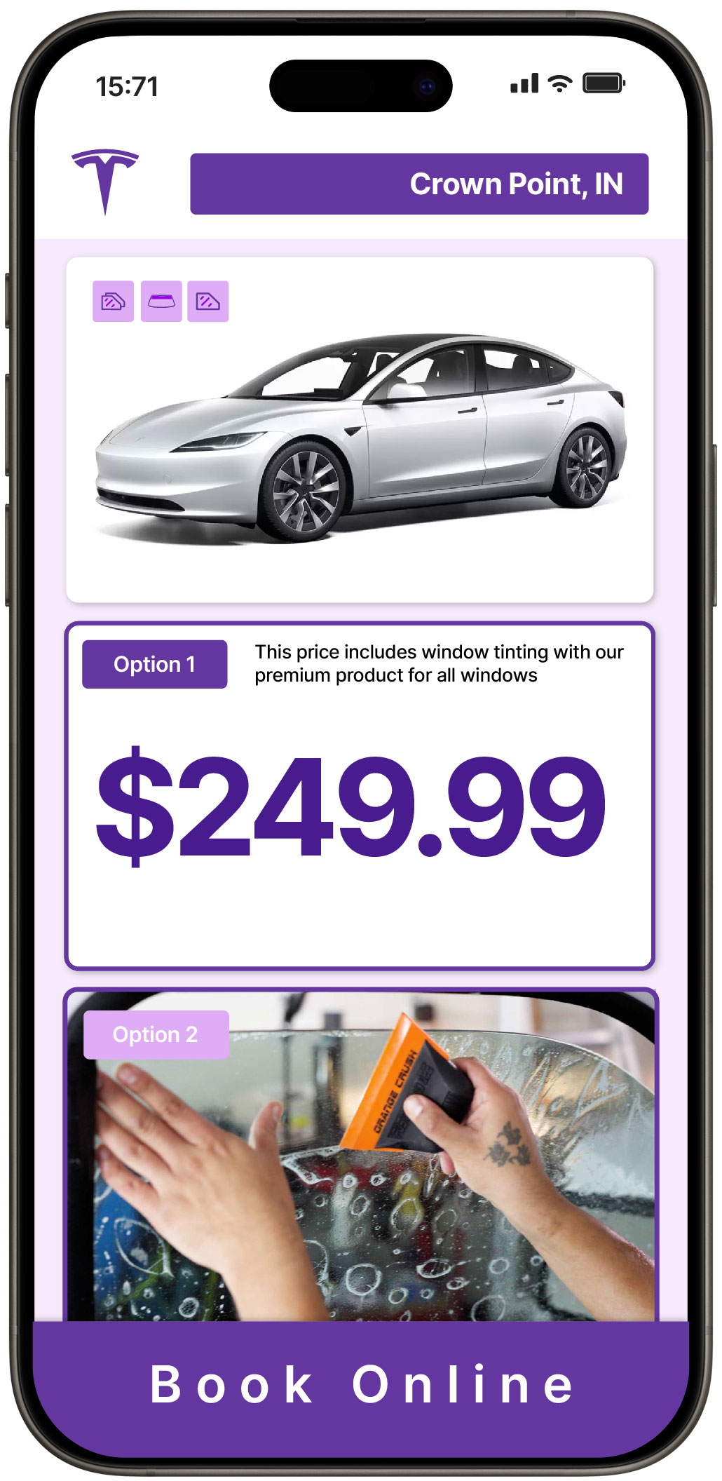 View Competitive Tesla Window Tinting Rates in Crown Point, Indiana