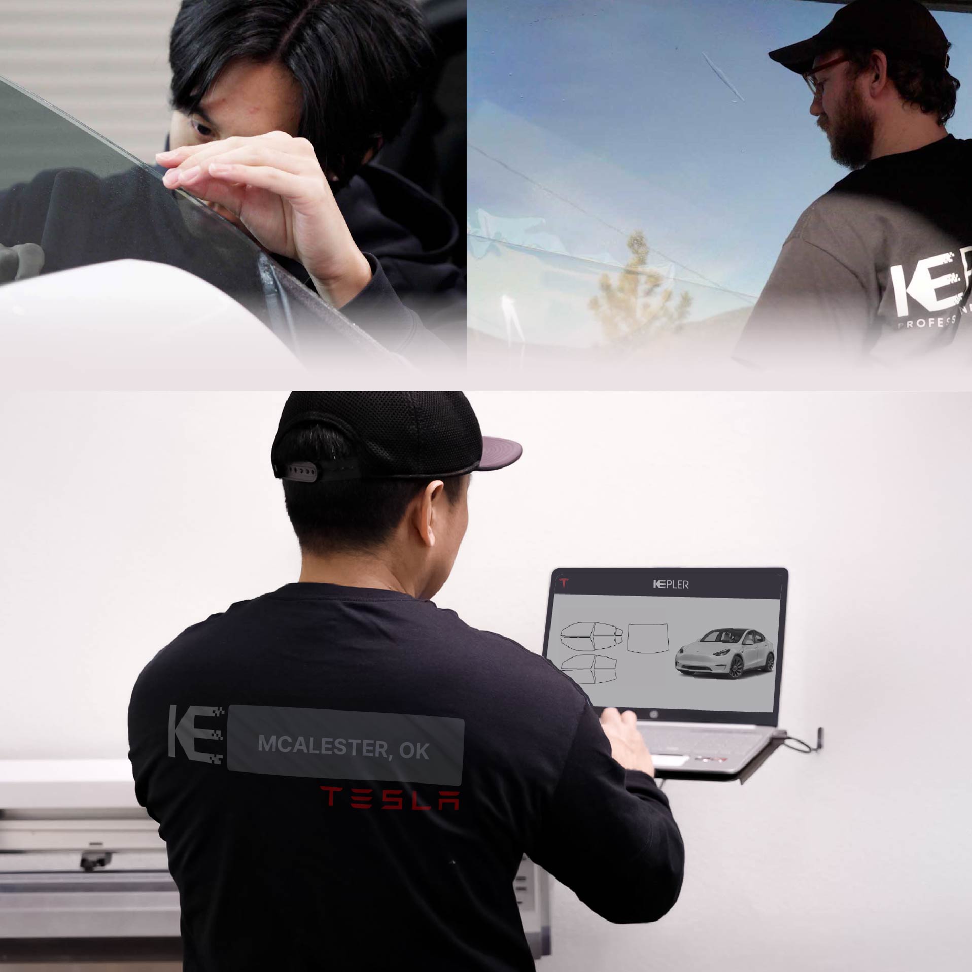 Expert Technician Applying Advanced Window Tint to Tesla in McAlester