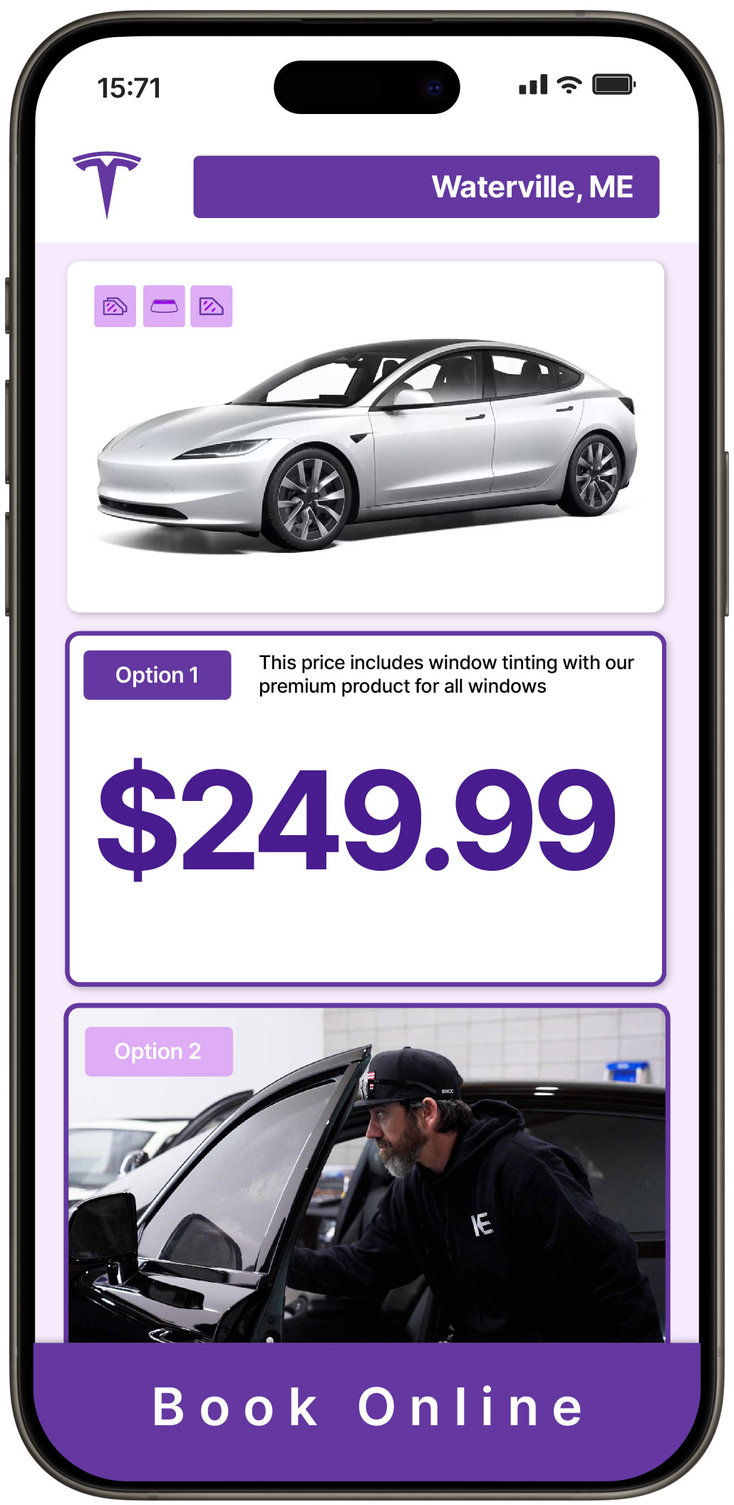 View Competitive Tesla Window Tinting Rates in Waterville, Maine