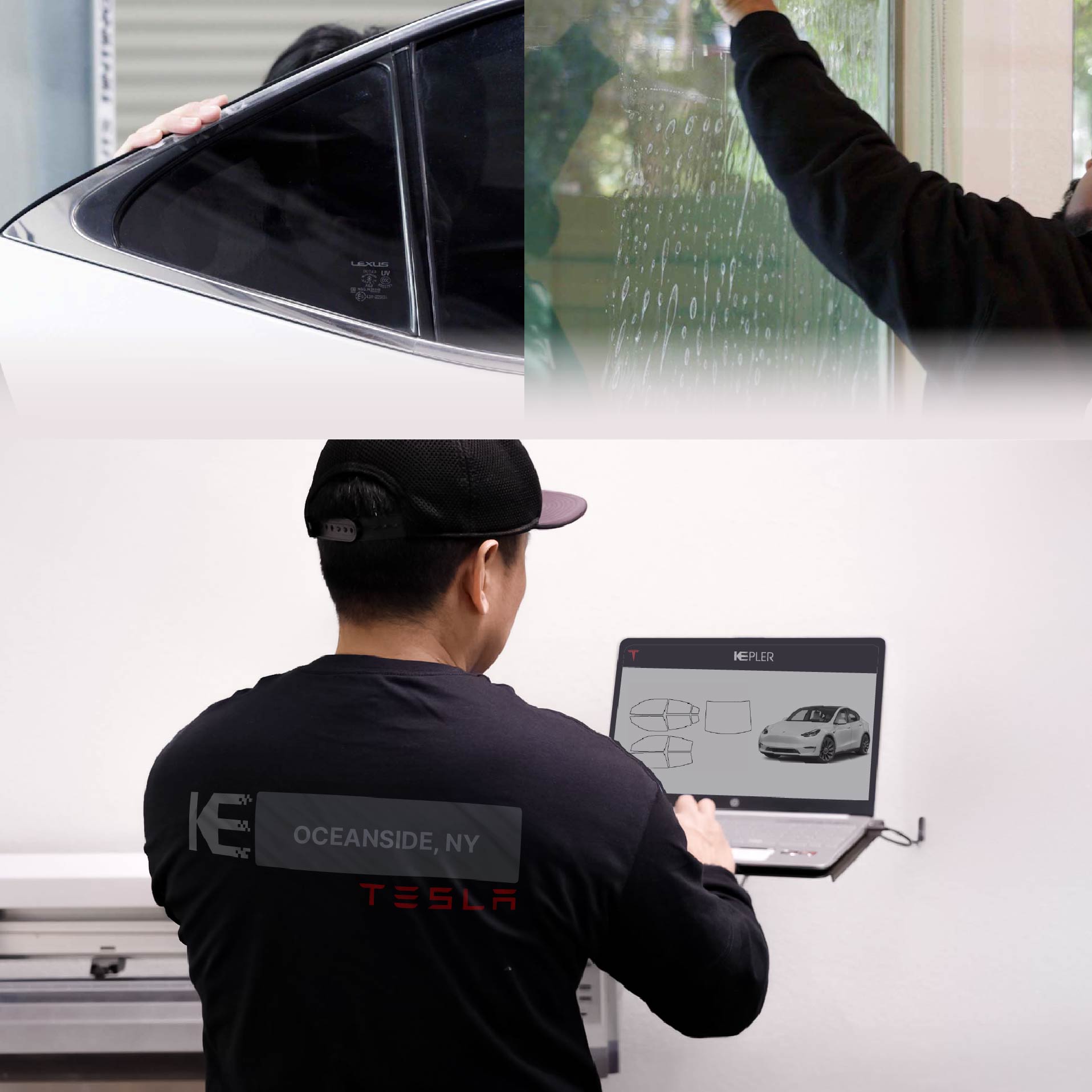 Expert Technician Installing Ceramic Window Tint to Tesla in Oceanside