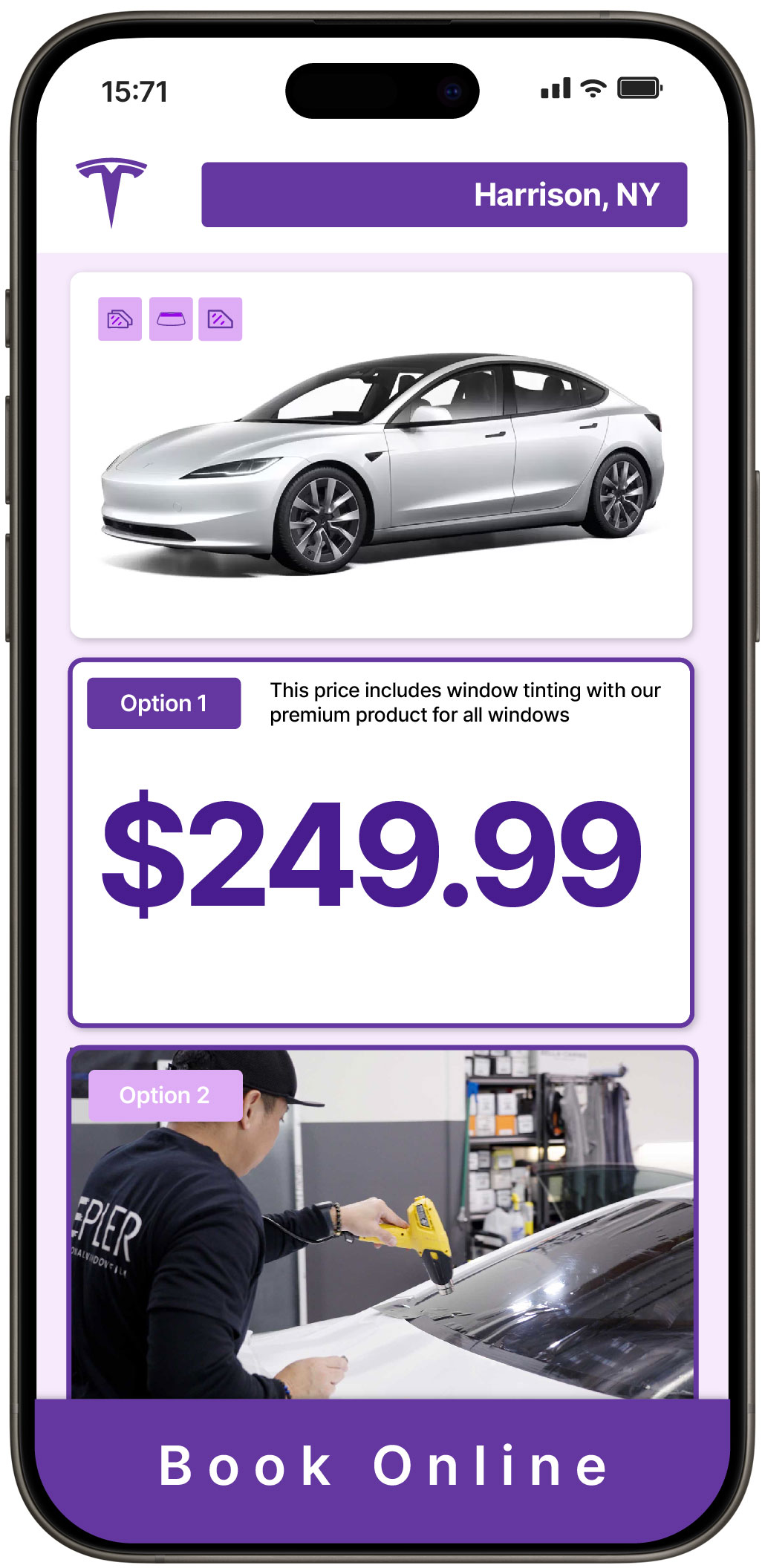View Affordable Tesla Window Tinting Costs in Harrison, New York