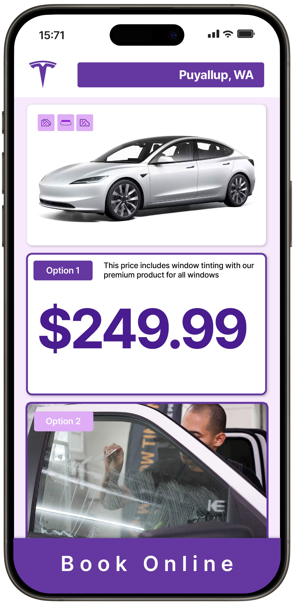 View Competitive Tesla Window Tinting Prices in Puyallup, Washington
