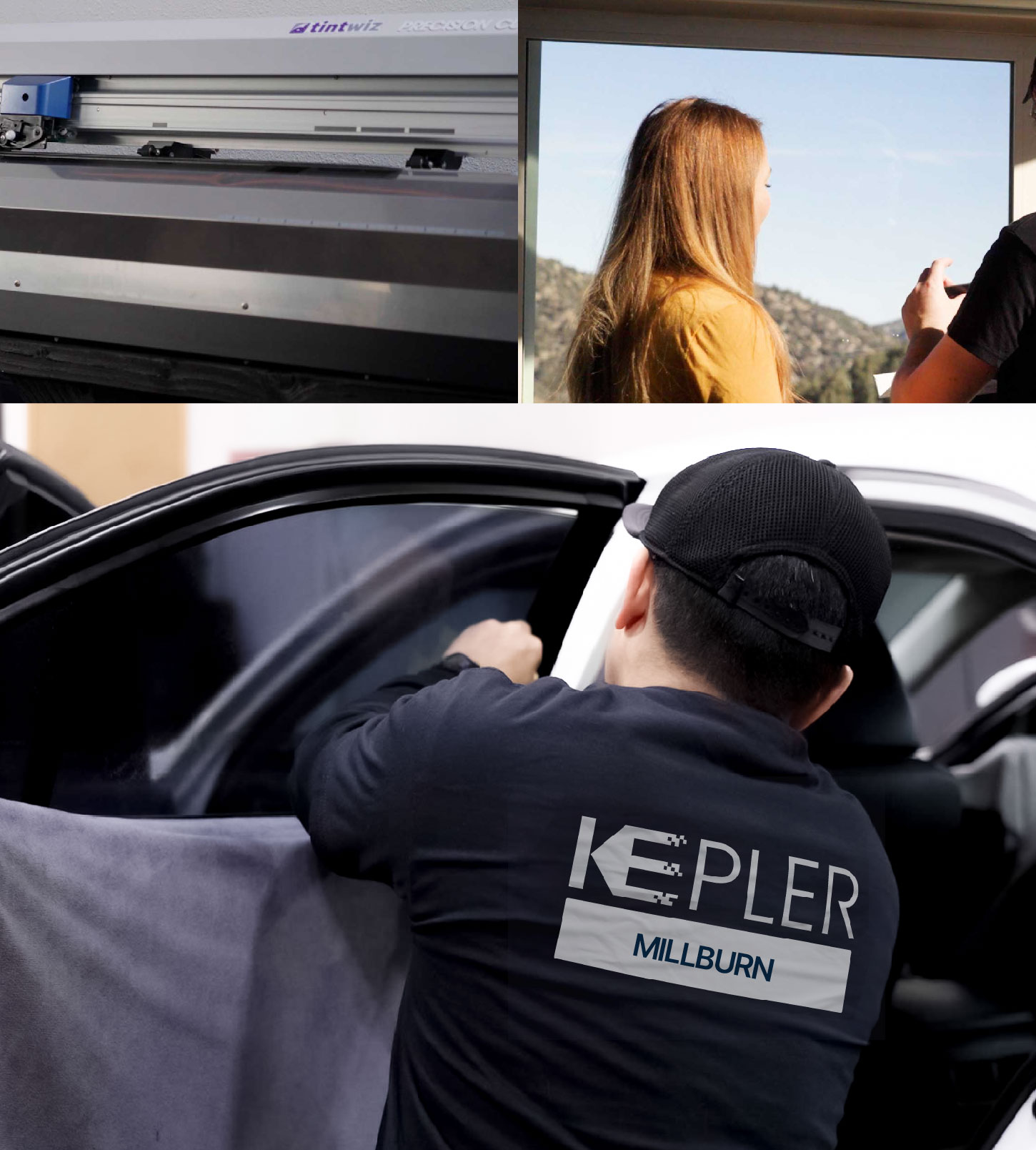Automotive Window Tinting Expert Applying Film in Millburn, New Jersey