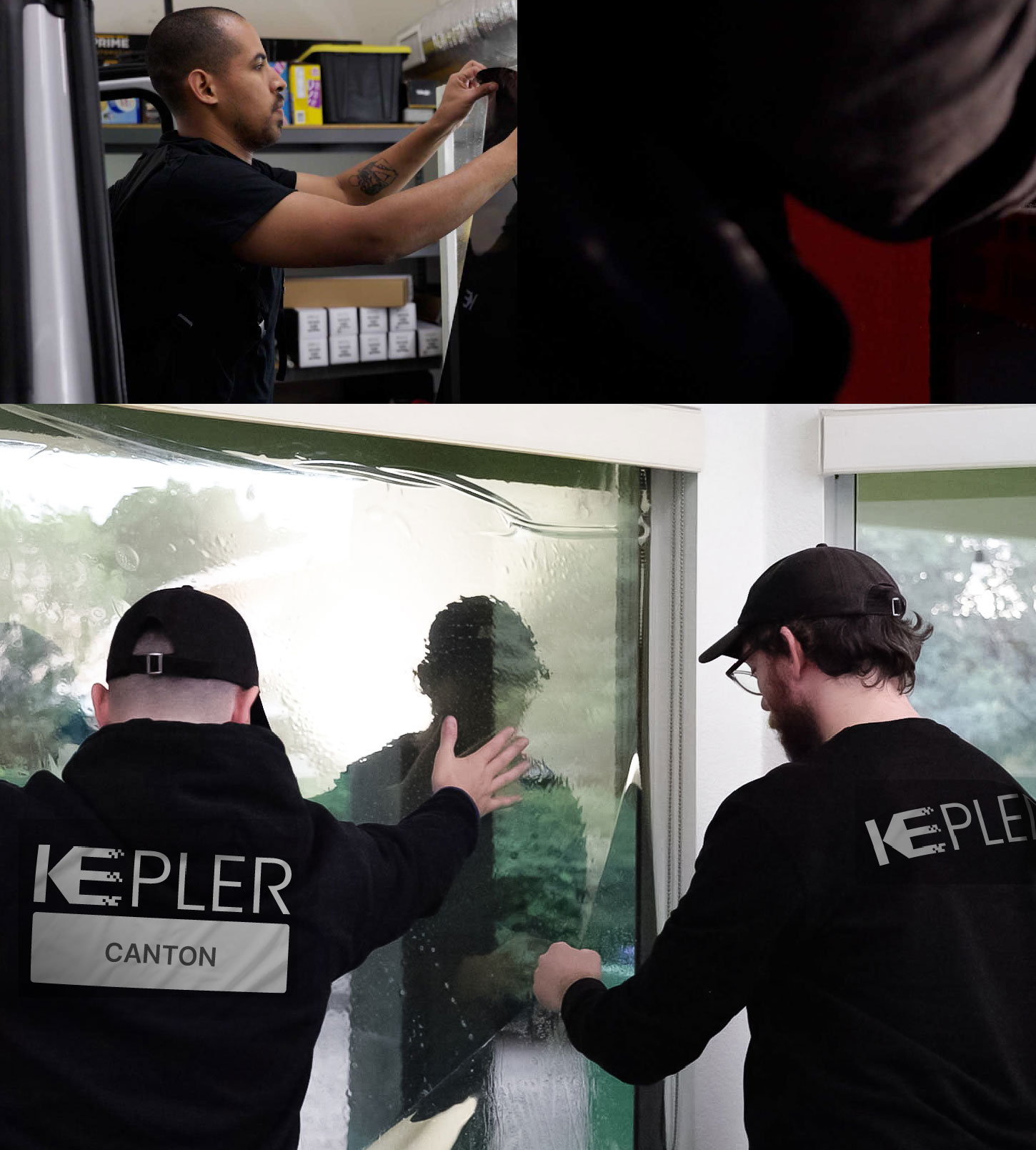 Expert Technician Fitting High-tech Window Tint to Home in Canton