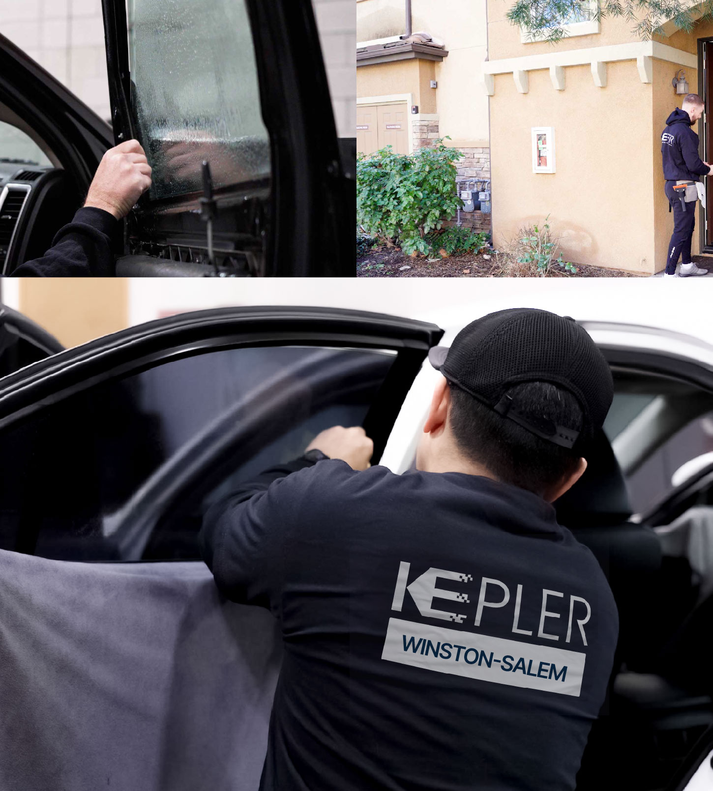 Automotive Window Tinting Expert Applying Film in Winston-Salem, North Carolina