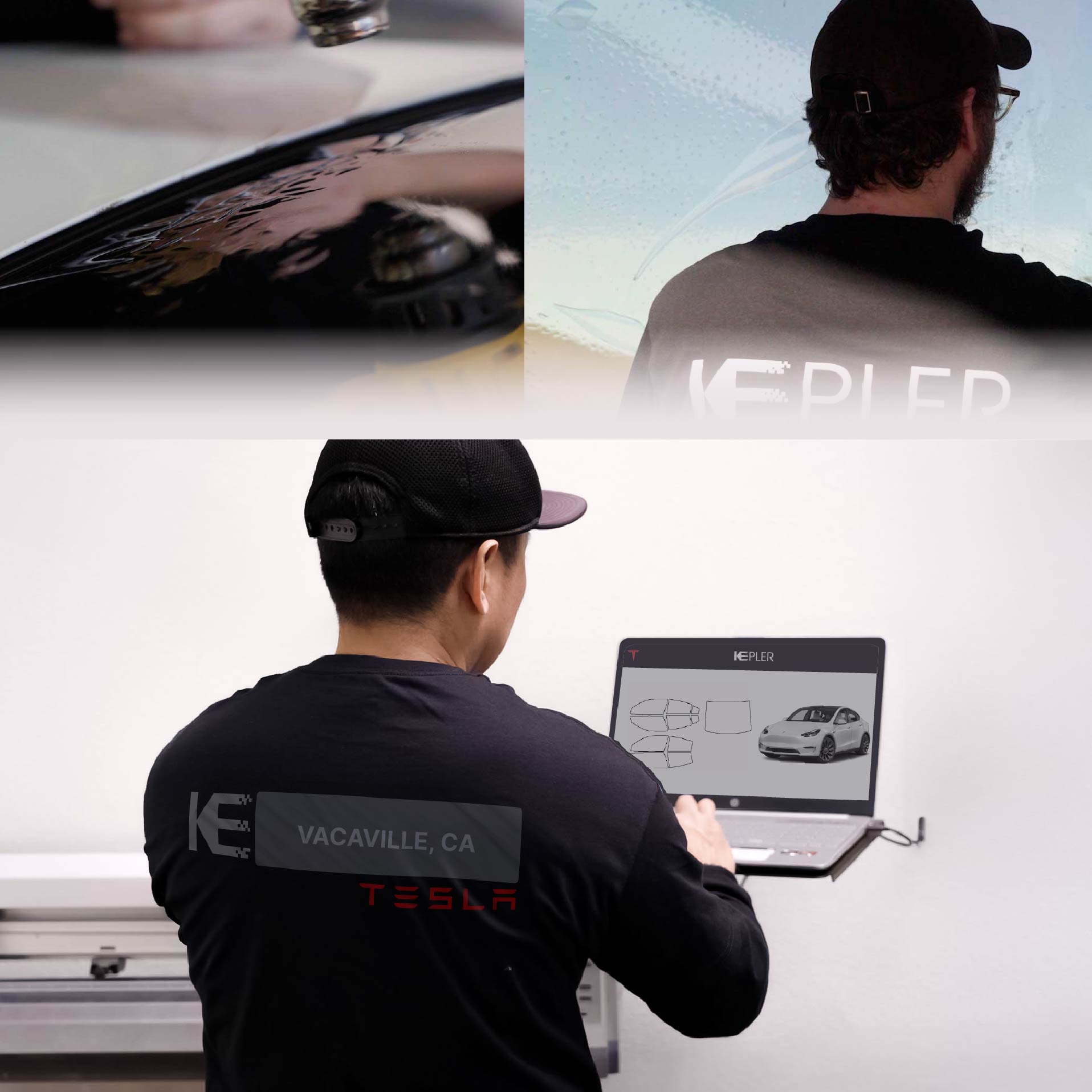 Expert Technician Fitting High-tech Window Tint to Tesla in Vacaville