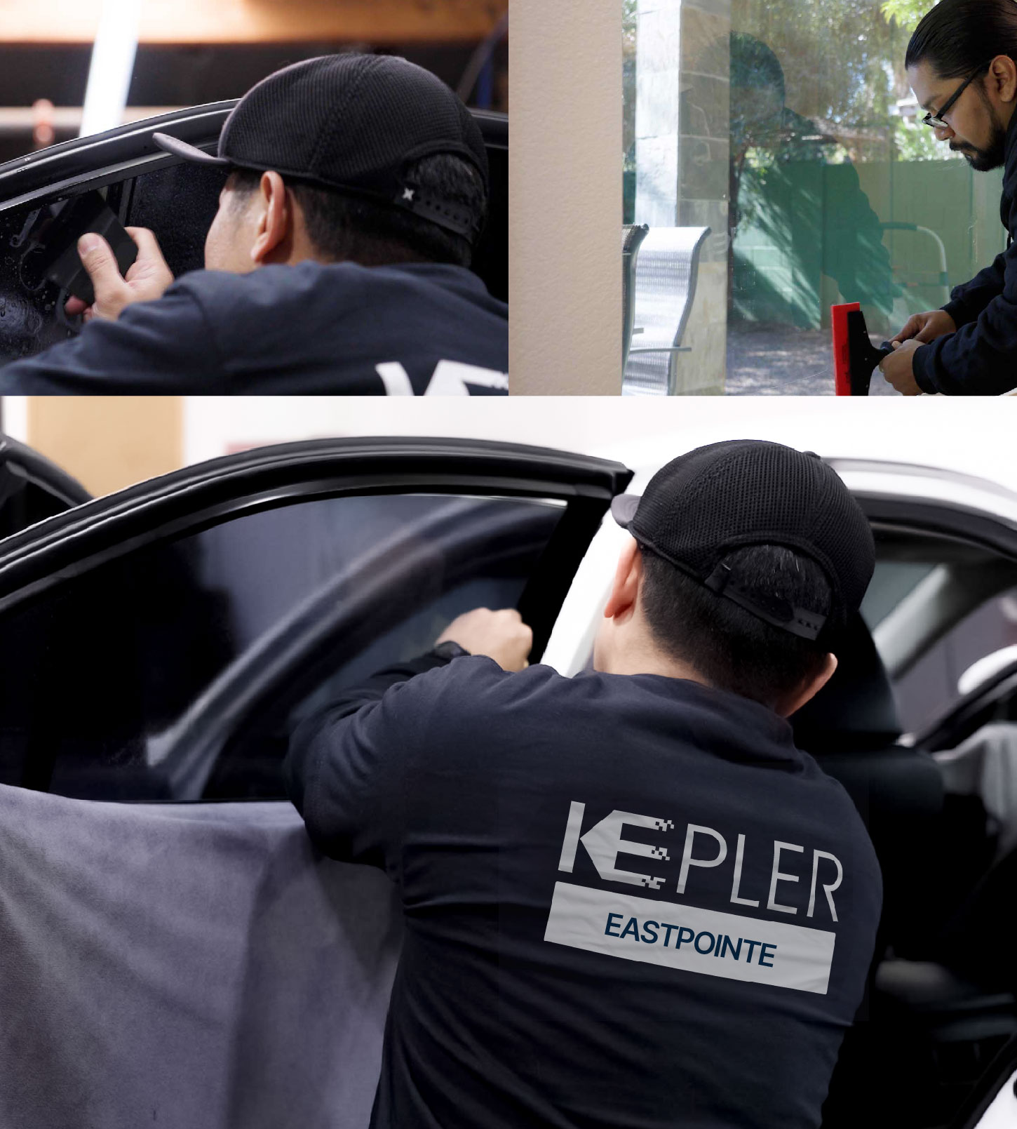 Automotive Window Tinting Expert Applying Film in Eastpointe, Michigan