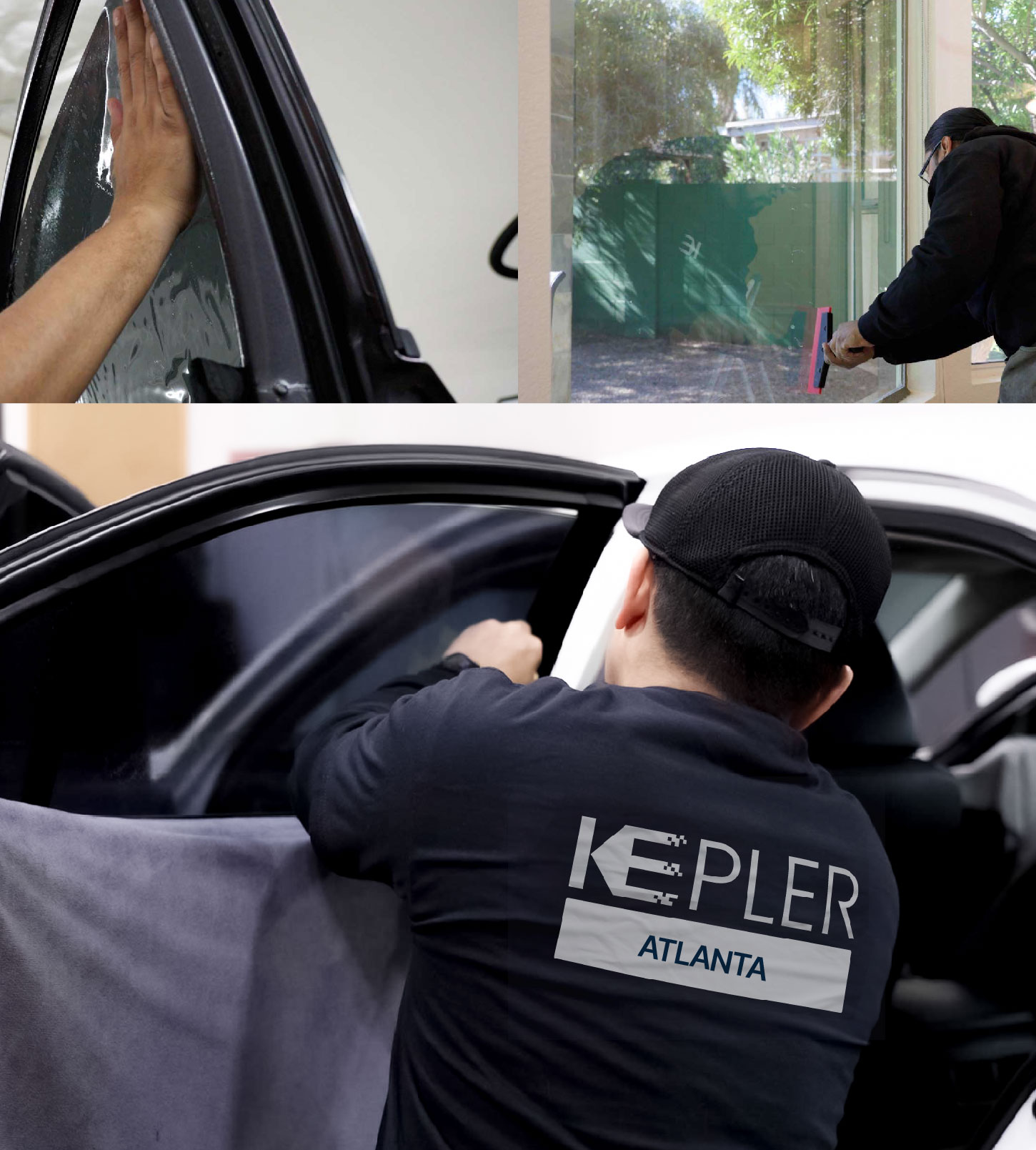 Automotive Window Tinting Expert Applying Film in Atlanta, Georgia
