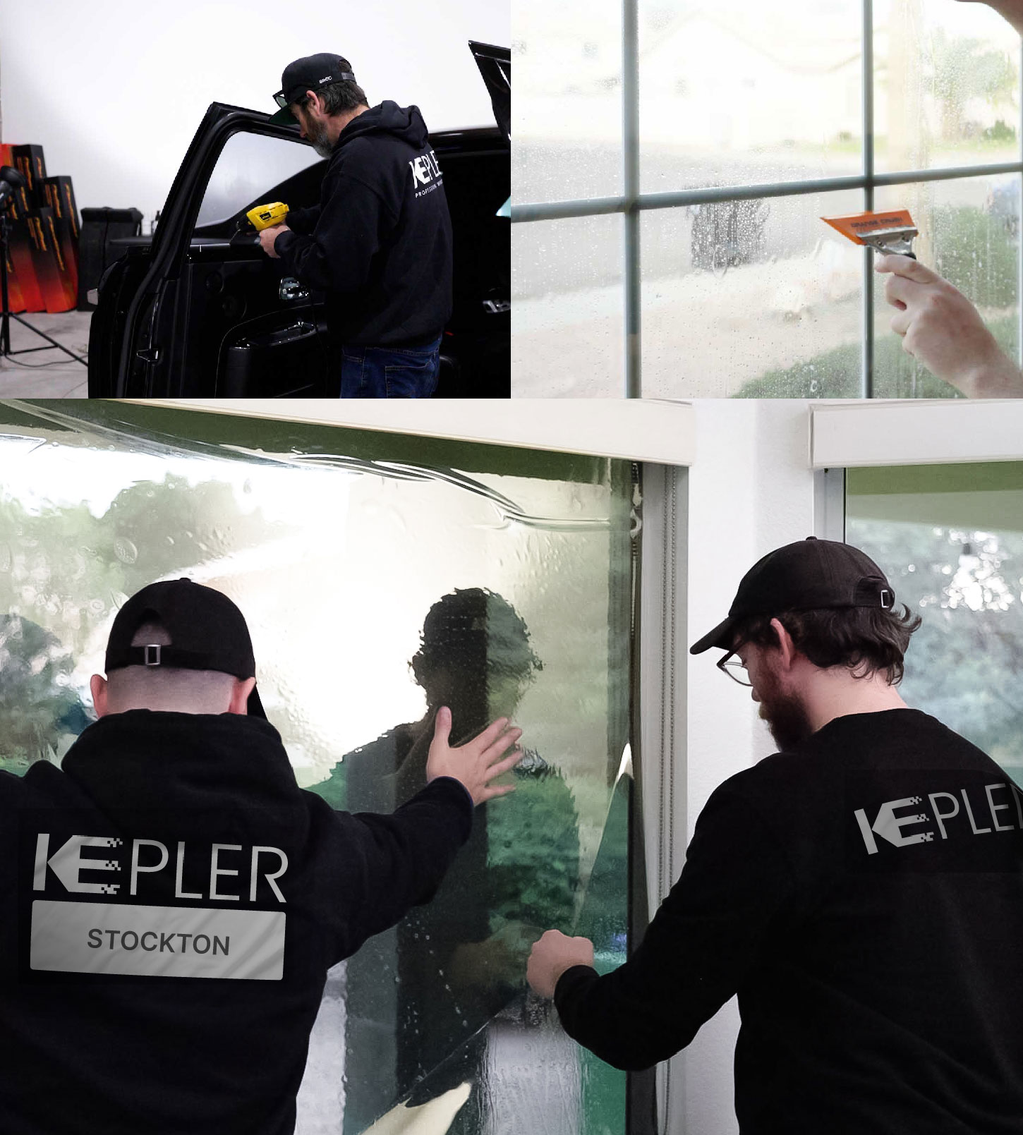 Expert Technician Applying Advanced Window Tint to Home in Stockton