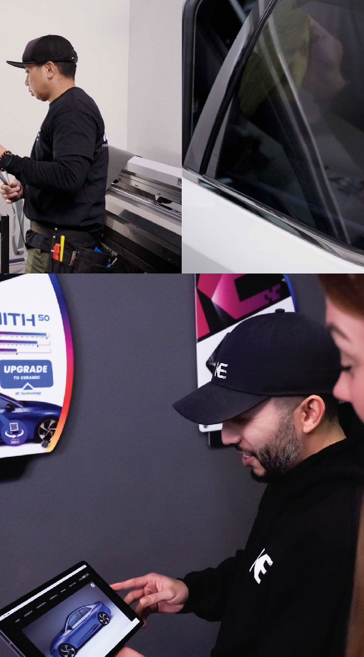Kepler Dealer Showing Car Window Film Options to Customer in Okemos, Michigan