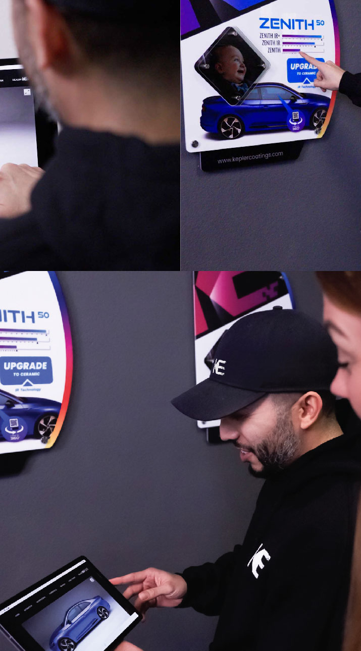 Kepler Dealer Showing Car Window Film Options to Customer in Santa Monica, California