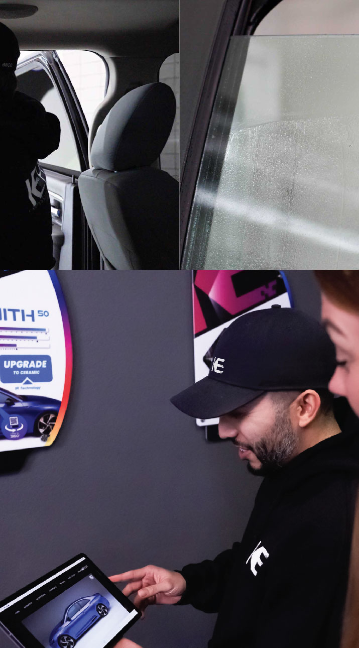 Kepler Dealer Showing Car Window Film Options to Customer in Granger, Indiana