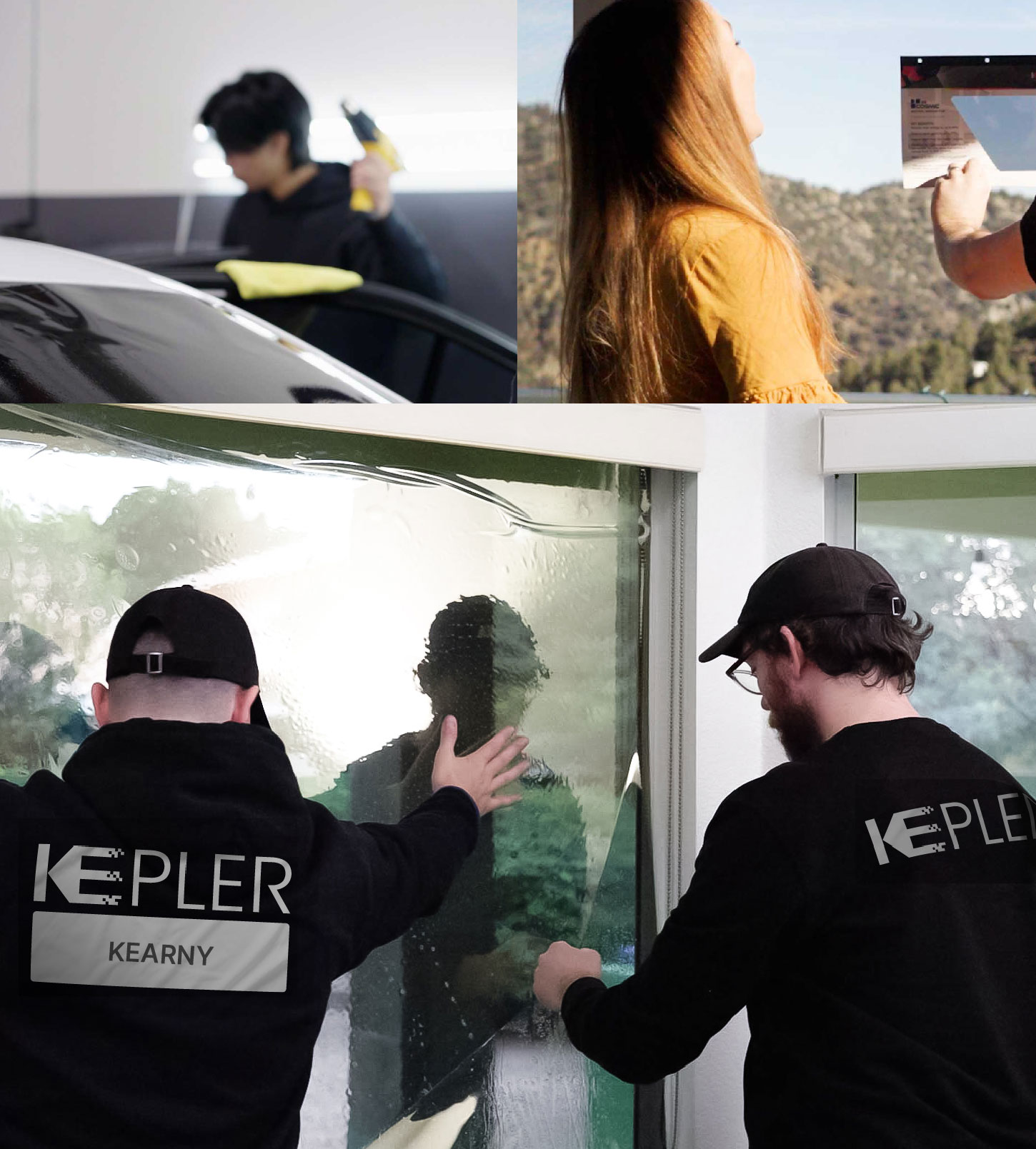 Kepler Technician Applying High-tech Window Tint to Home in Kearny