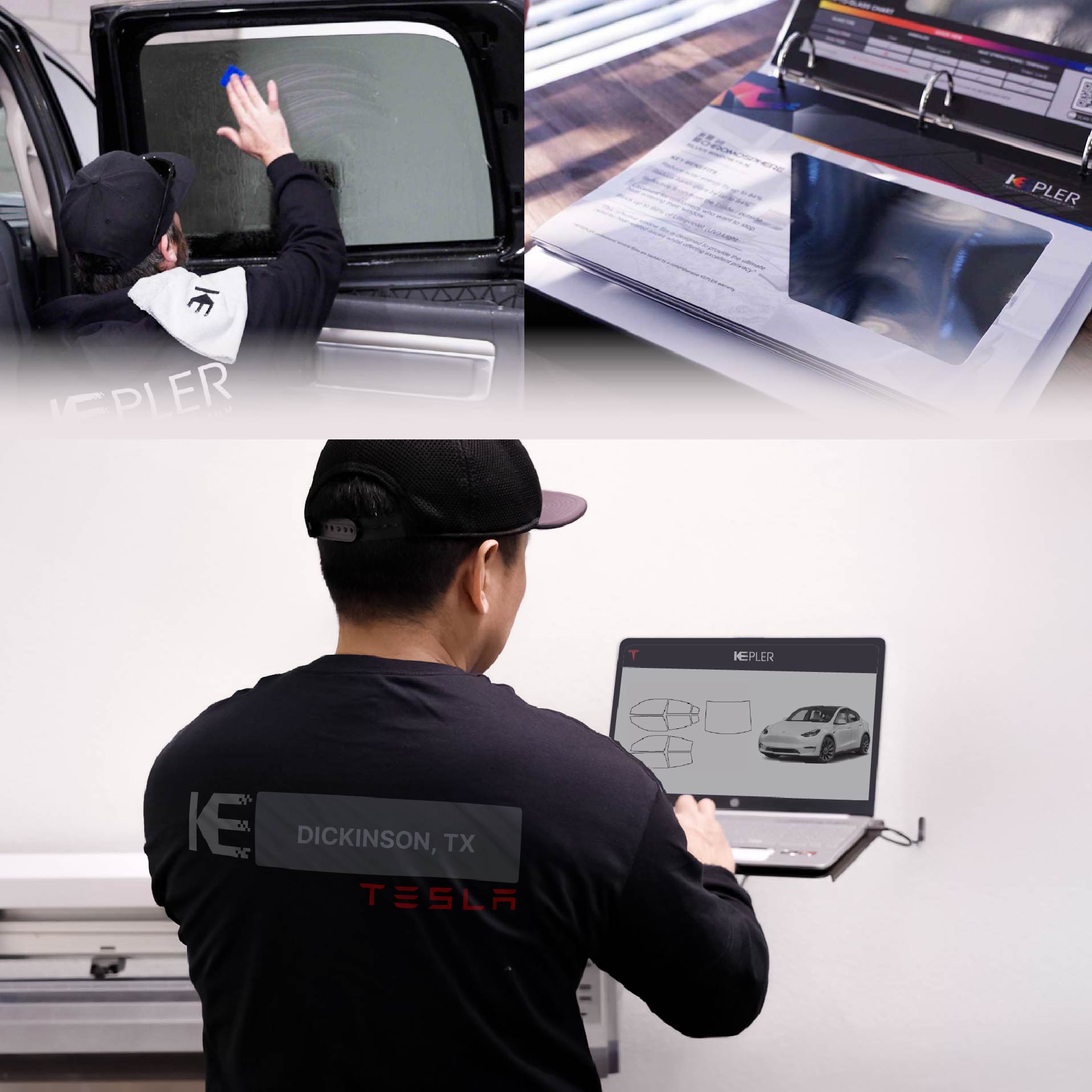 Expert Technician Applying Advanced Window Tint to Tesla in Dickinson