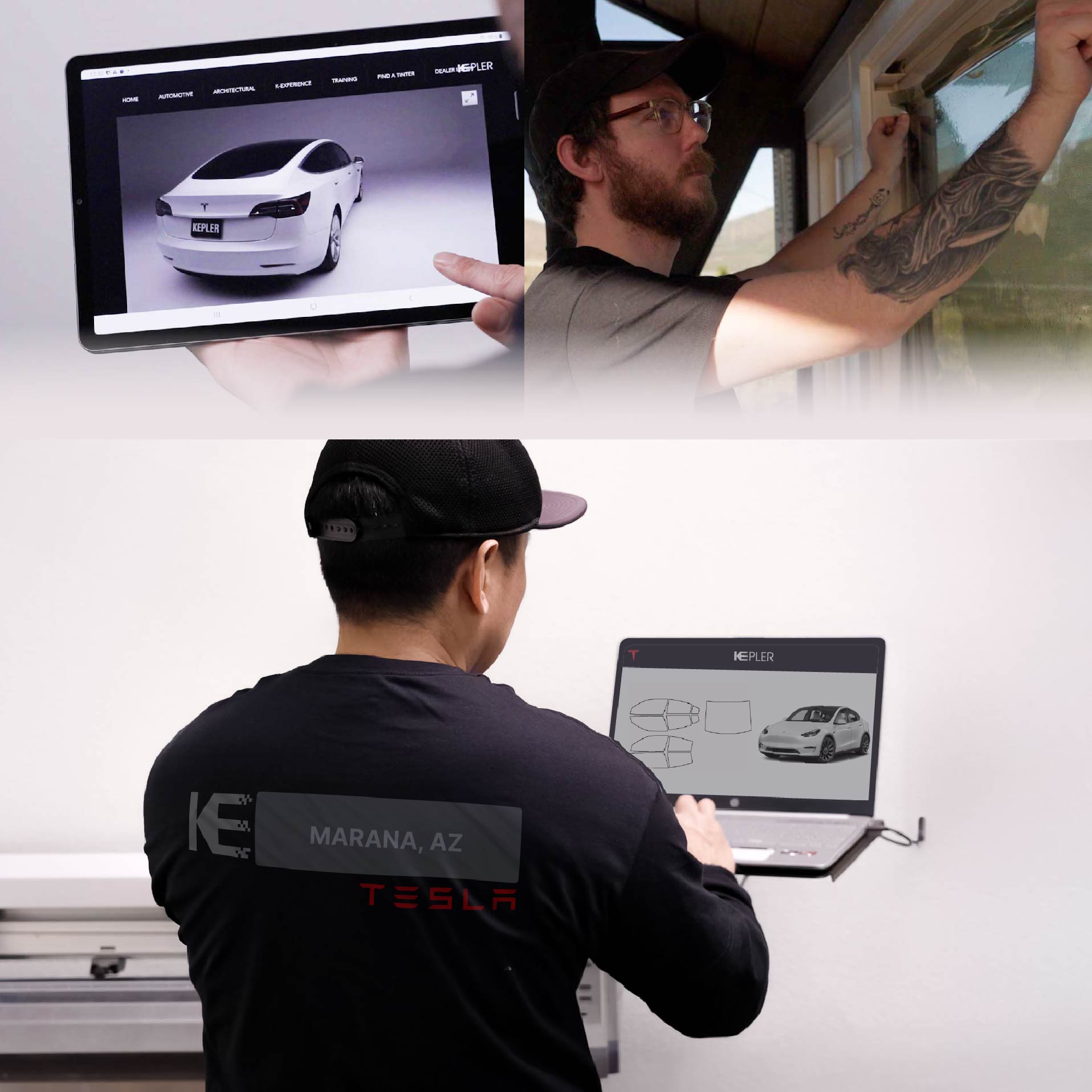 Kepler Technician Applying High-tech Window Tint to Tesla in Marana