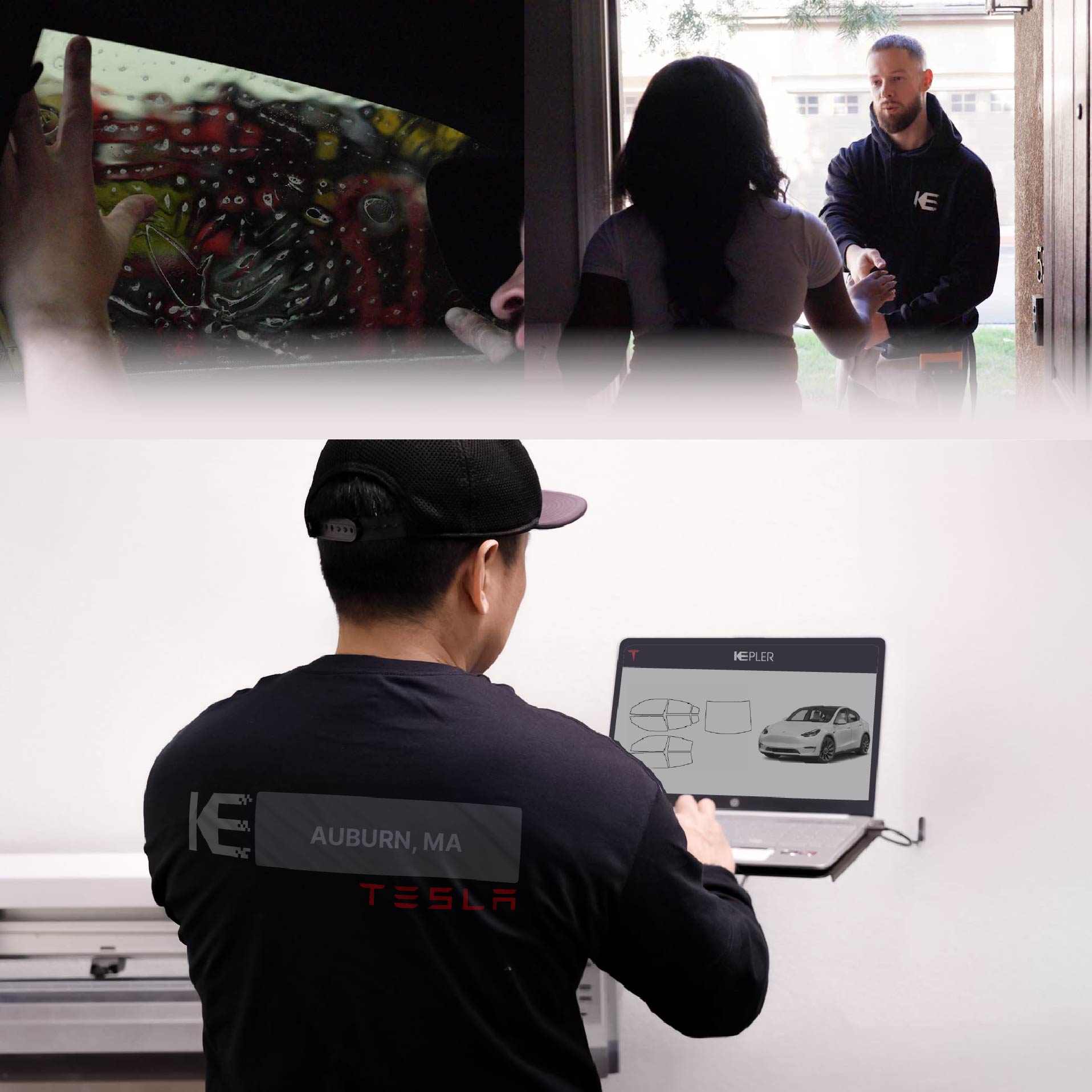Expert Technician Applying High-tech Window Tint to Tesla in Auburn