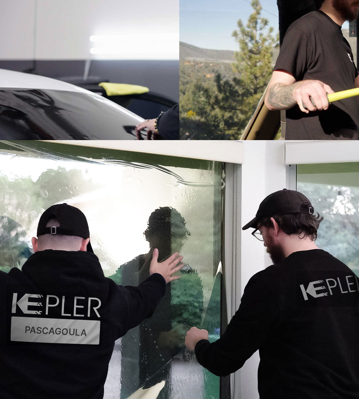 Expert Technician Applying Ceramic Window Tint to Home in Pascagoula