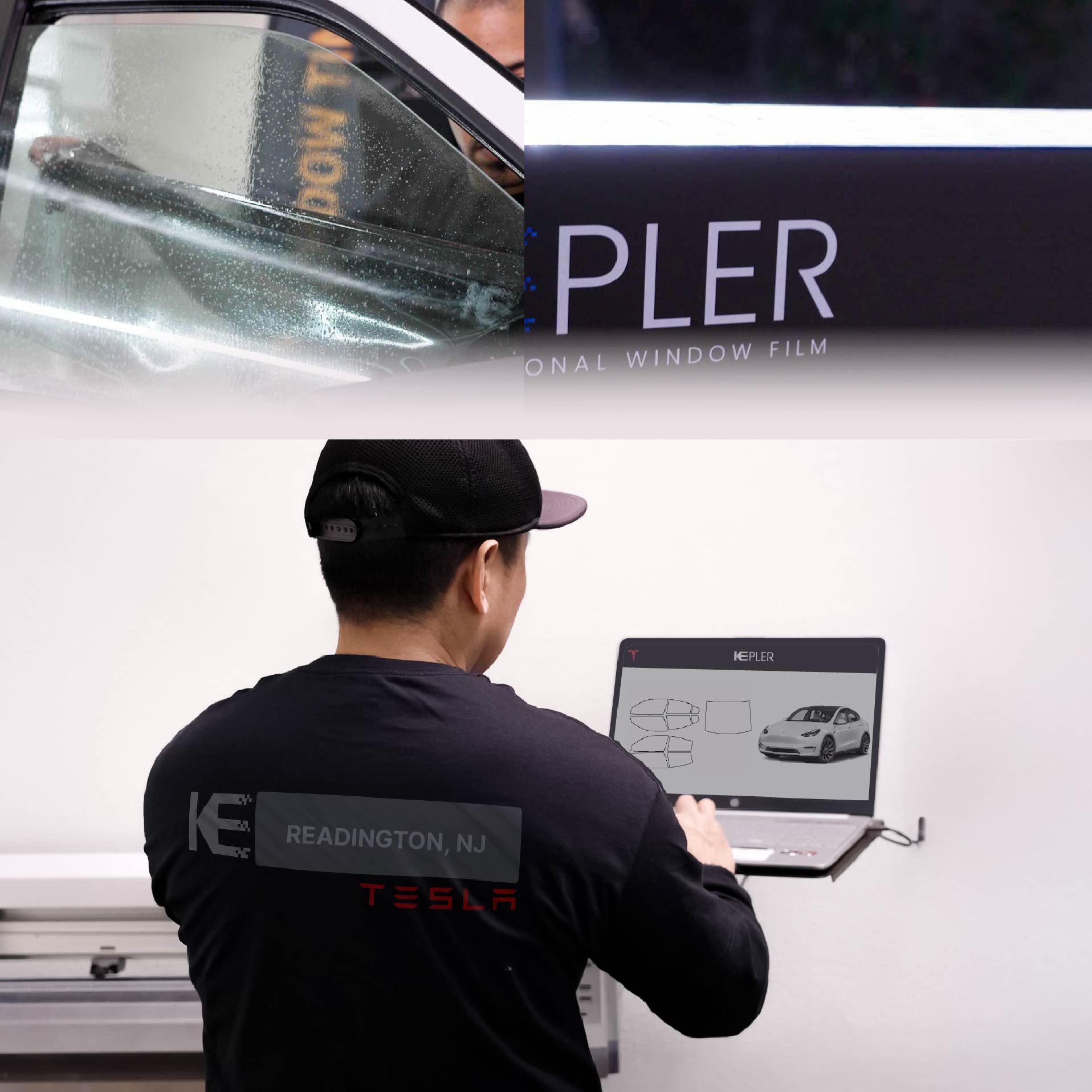 Expert Technician Installing High-tech Window Tint to Tesla in Readington