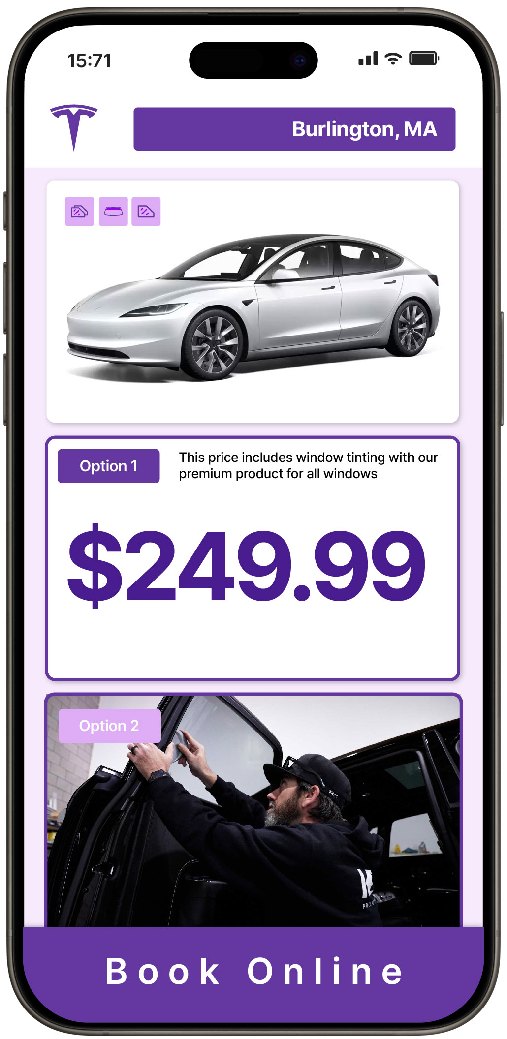 View Affordable Tesla Window Tinting Rates in Burlington, Massachusetts