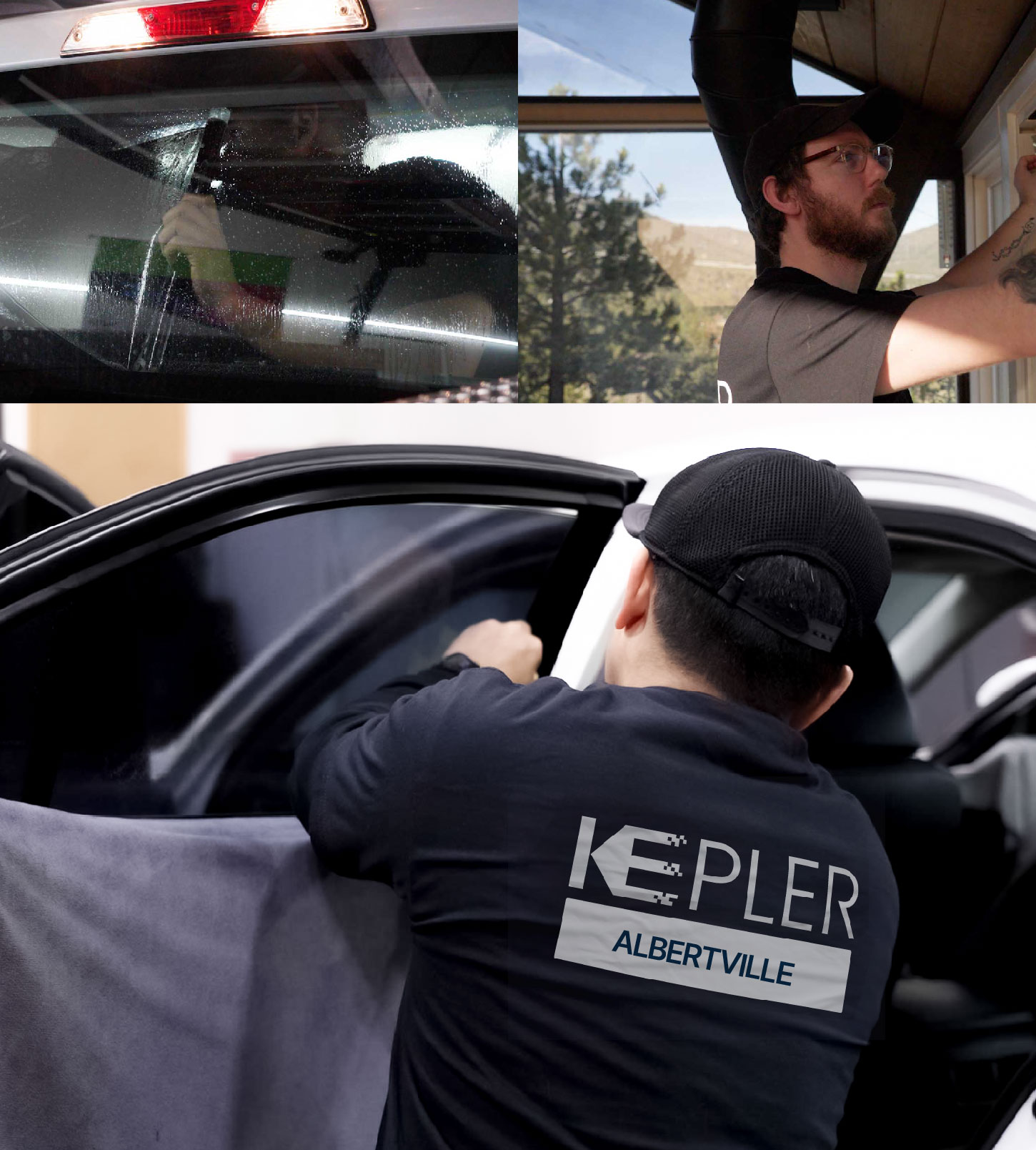 Automotive Window Tinting Expert Applying Film in Albertville, Alabama