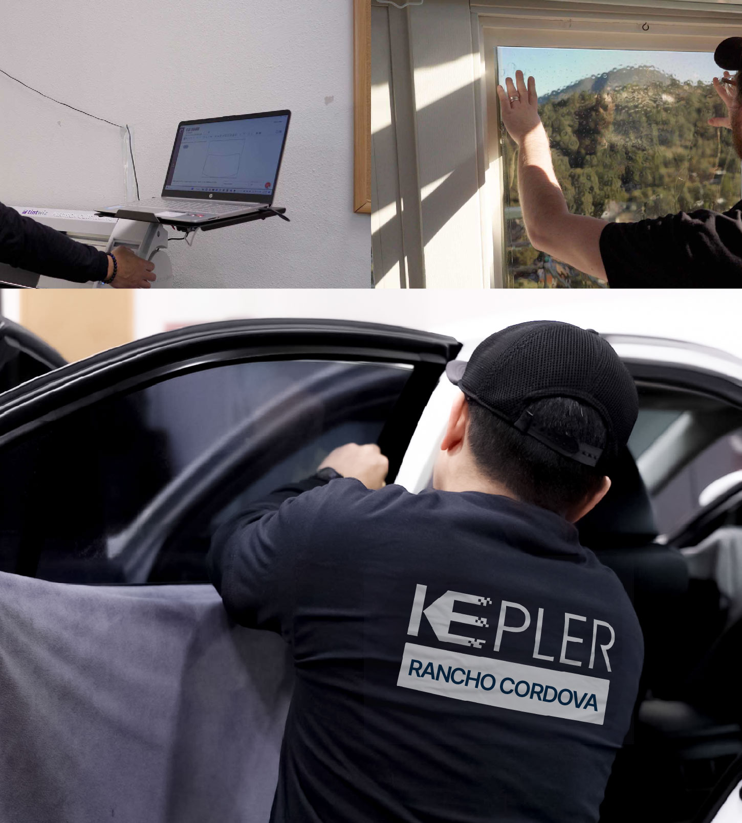 Automotive Window Tinting Expert Applying Film in Rancho Cordova, California