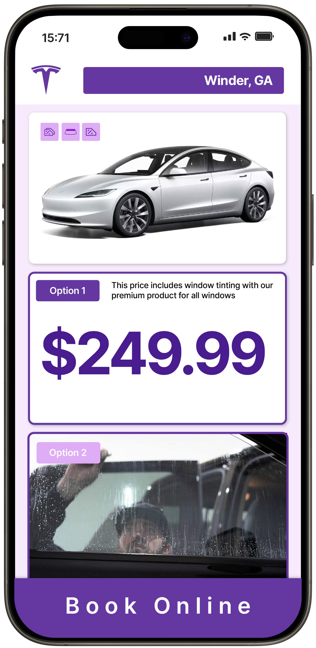 View Competitive Tesla Window Tinting Costs in Winder, Georgia