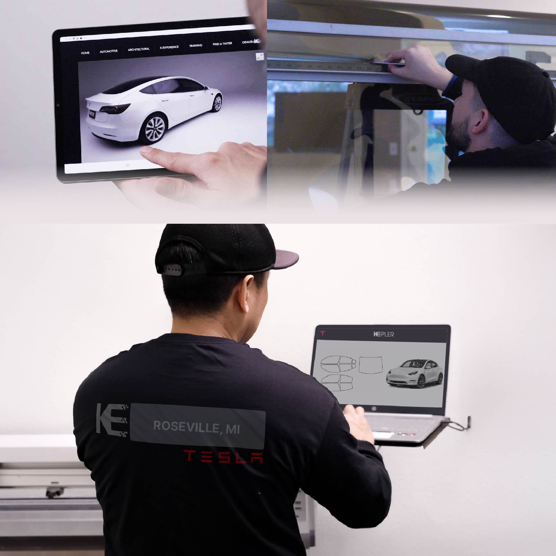 Expert Technician Installing Ceramic Window Tint to Tesla in Roseville
