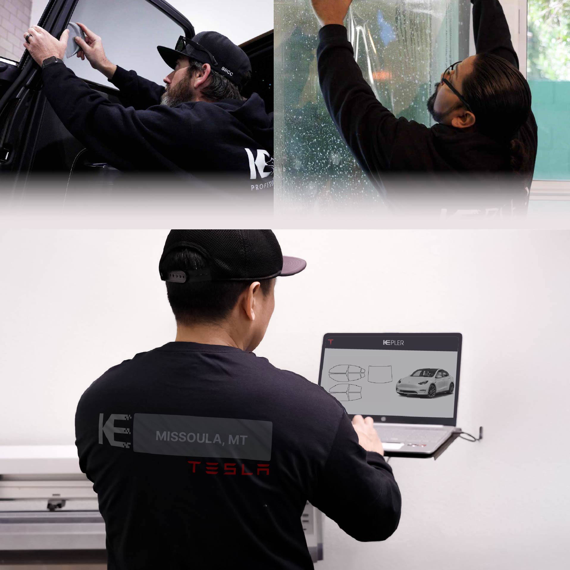 Expert Technician Applying High-tech Window Tint to Tesla in Missoula