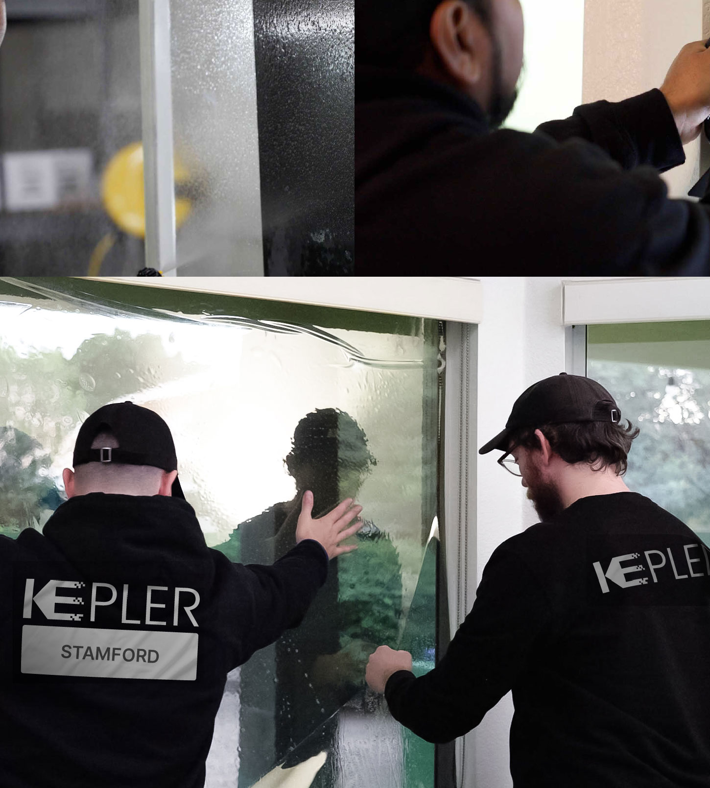 Kepler Technician Fitting High-tech Window Tint to Home in Stamford